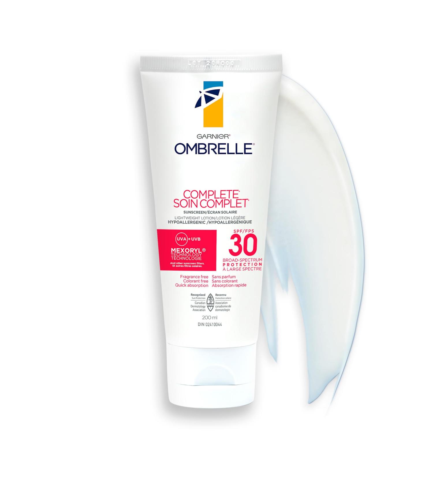 Garnier Ombrelle Complete Sunscreen Lotion SPF 30 For Body and Face High Protection Broad Spectrum Advanced UVA/UVB Defense Non-Greasy Water Resistant Quick Absorption Hypoallergenic Non-Comedogenic Cruelty-Free 200ml - Buy Online on GoSupps.com