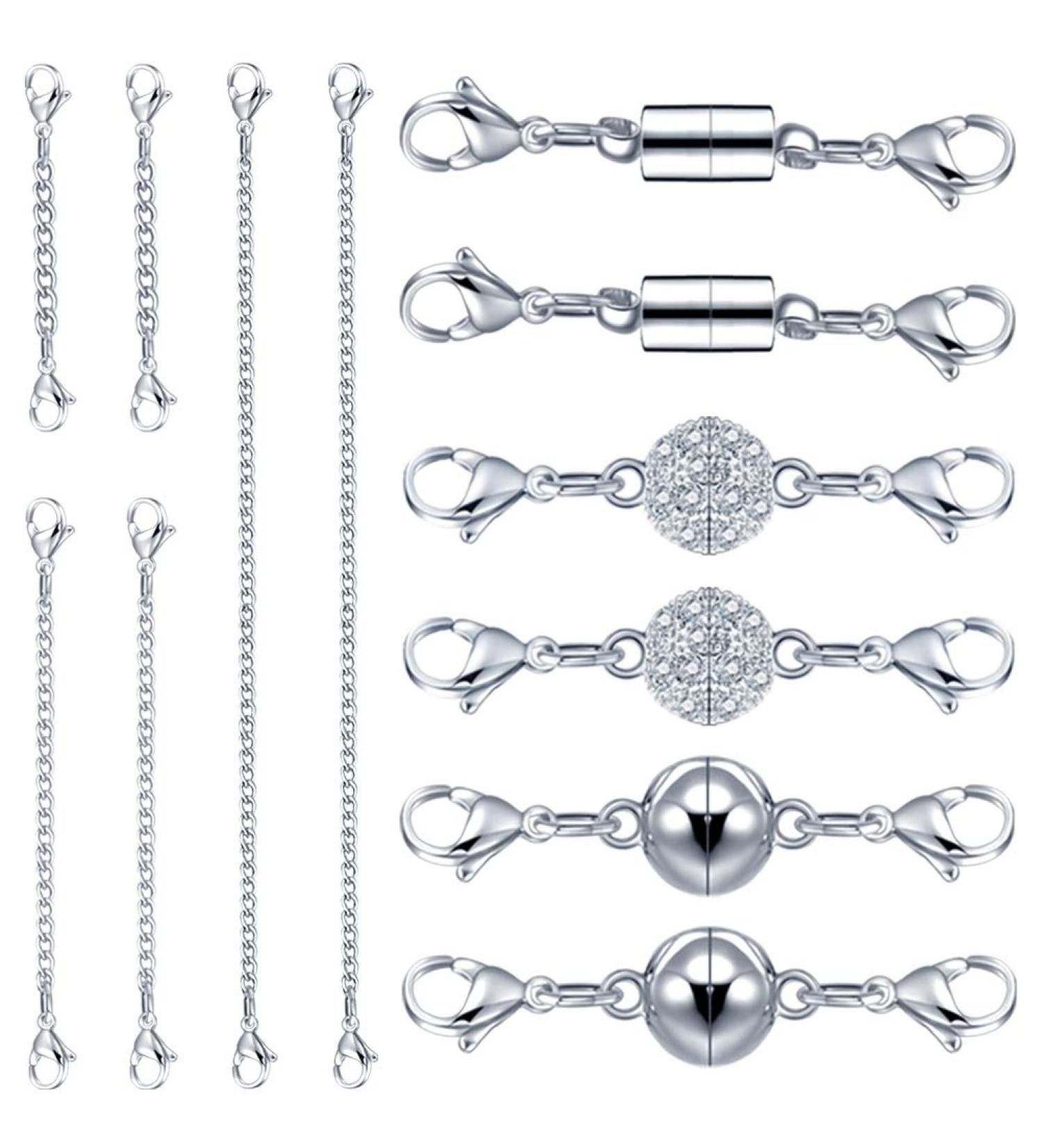 12-Piece Necklace Extenders Set - Silver Chain Extension Clasps for Jewelry Making - Buy Online on GoSupps.com
