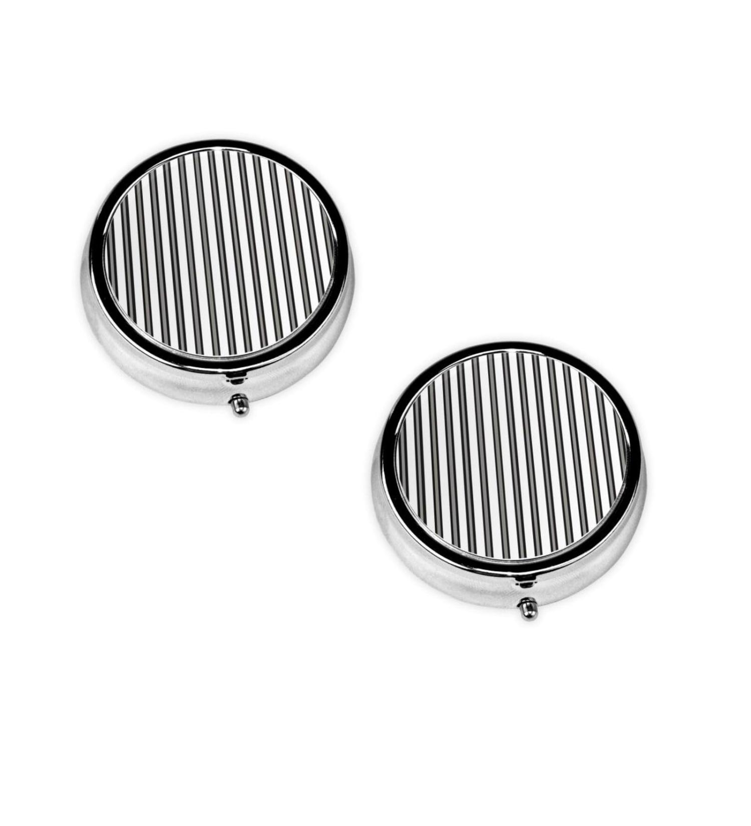 Black White Stripe Round Pill Box - 3 Compartment Portable Travel Organizer for Vitamins & Medications - Buy Online on GoSupps.com