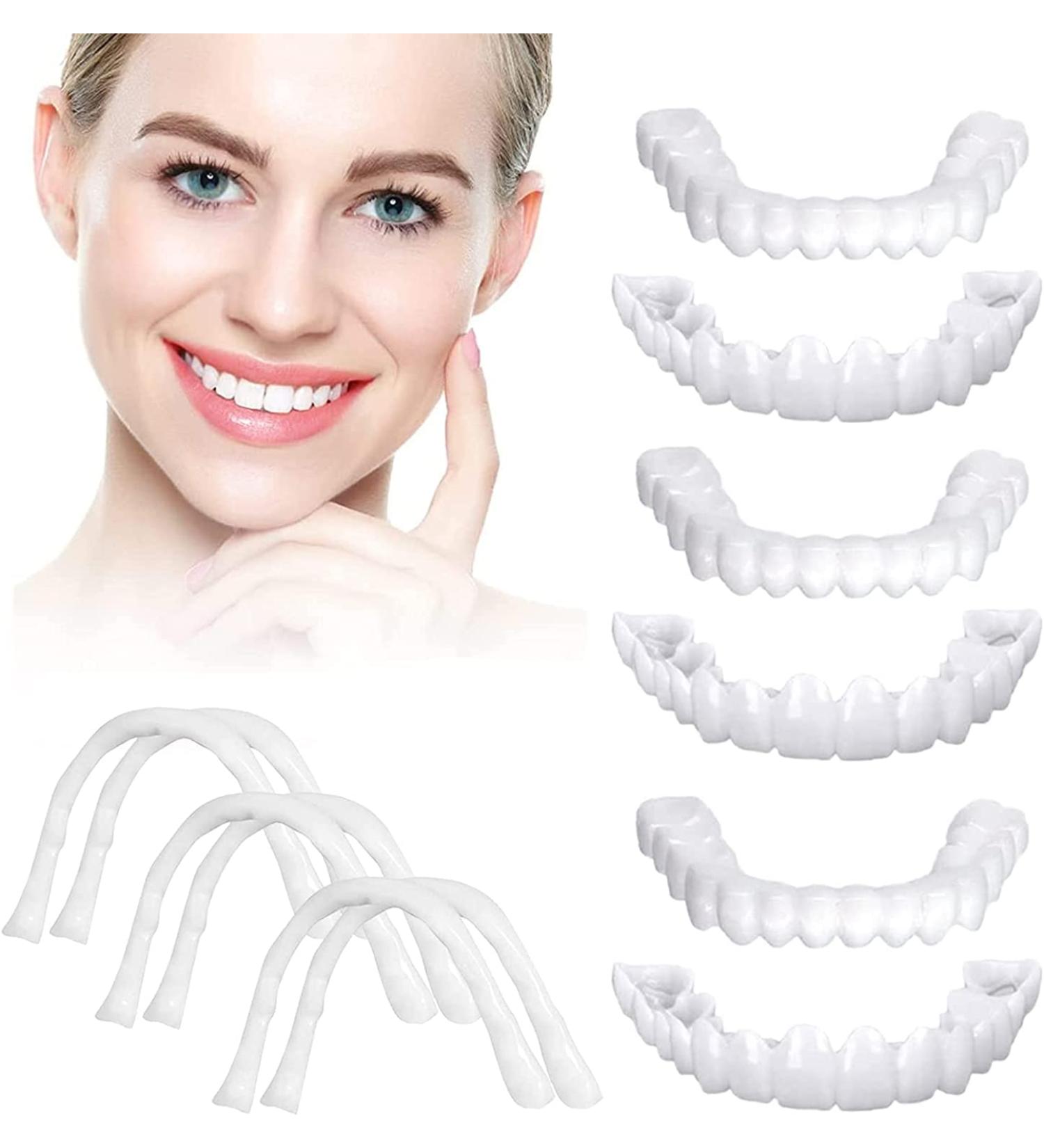 6 PCS Fake Teeth Veneers for Upper and Lower Jaw - Natural Shade Cosmetic Dentures for Christmas and Daily Use - Buy Online on GoSupps.com