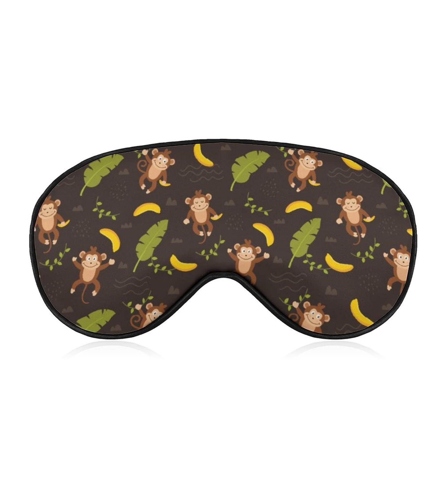 Cute Monkey and Banana Leaf Pattern Sleep Mask with Adjustable Head Strap - Comfortable Soft Eye Mask for Blissful Sleep | Blindfold Eyeshade - Buy Online on GoSupps.com