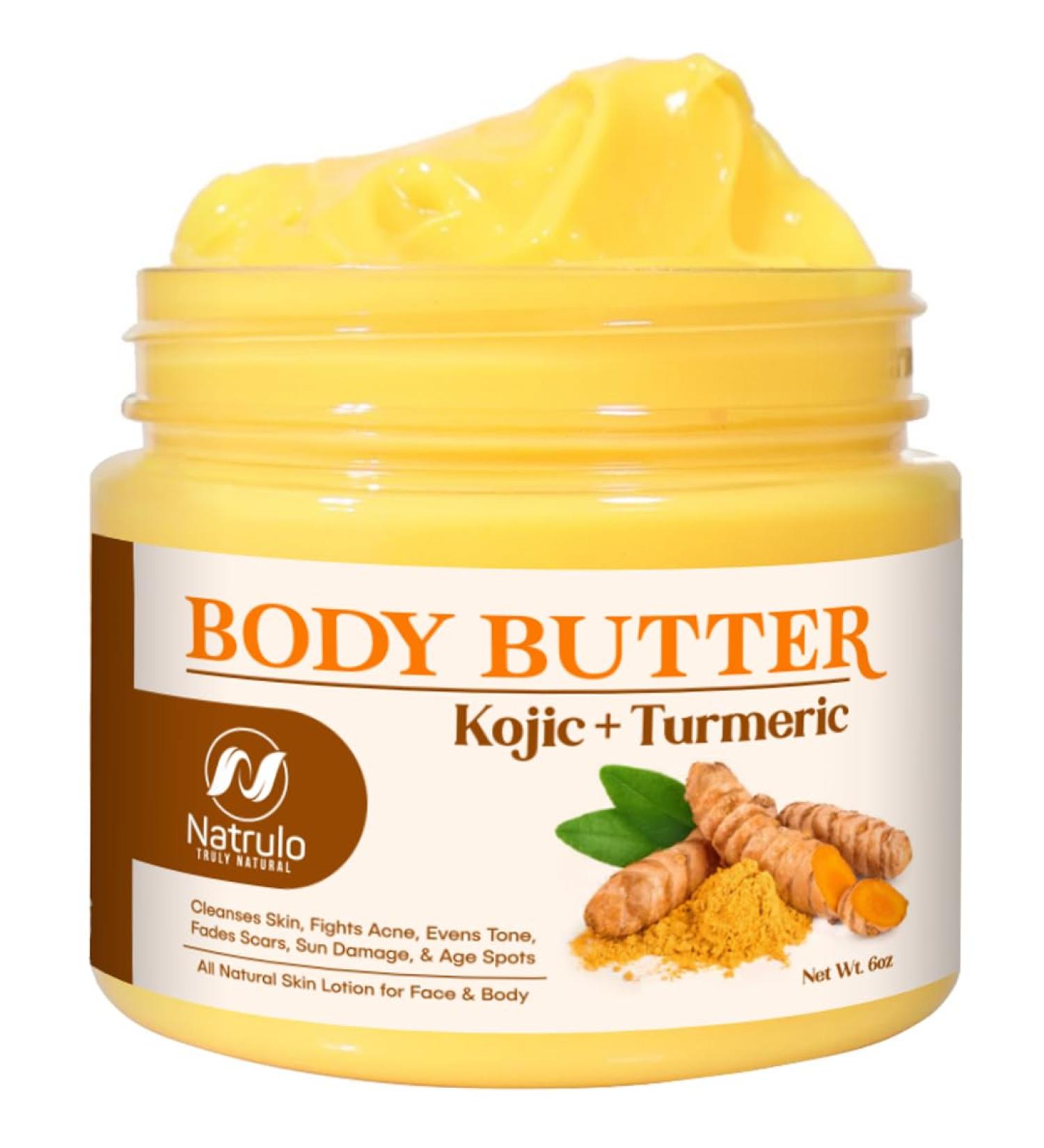 Turmeric & Kojic Body Butter - Natural Skin Brightening Lotion for Even Tone Scars & Sun Damage - Whipped Shea Butter Cream - Buy Online on GoSupps.com