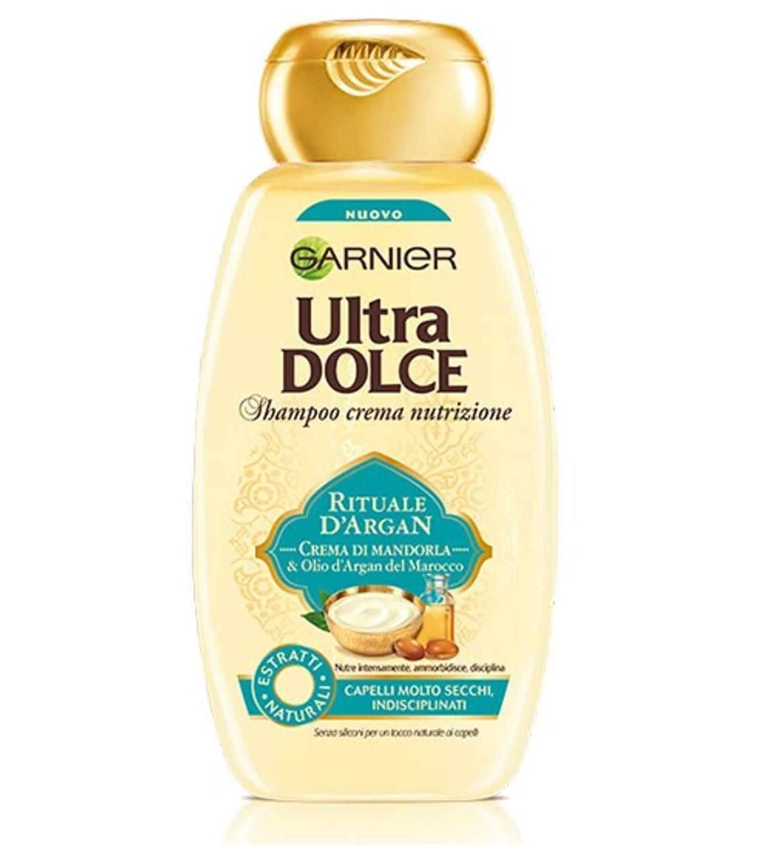 Garnier:"Ultra Dolce" ("Super Sweet") Ritual Of Argan Shampoo 13.53 Fluid Ounce (400ml) Italian Import