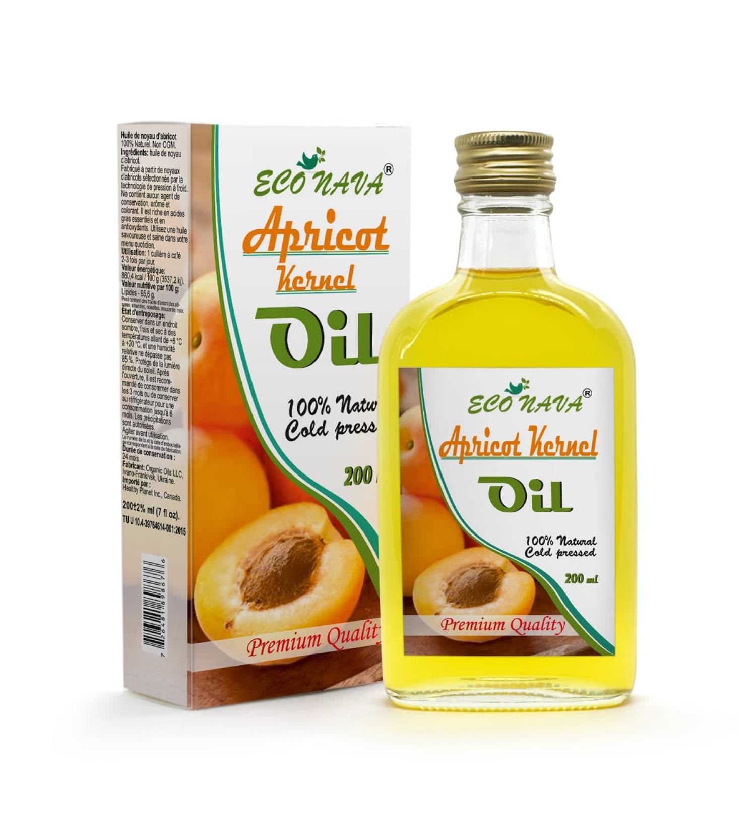 ECO NAVA Apricot Kernel Oil 200 ml - 100% Natural Cold Pressed, Vegan, Premium Grade for Cooking, Salads, Hair, Face & Skin | 6.8 oz - Buy Online on GoSupps.com