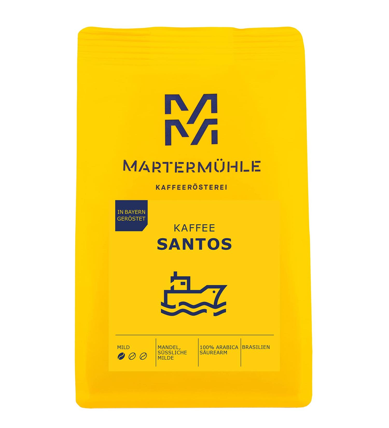  Marterm hle Marterm hle Santos Mild Coffee Beans 1 kg | Arabica | Aromas: almond sweet milk | Fully roasted coffee beans low acidity - Buy Online on GoSupps.com