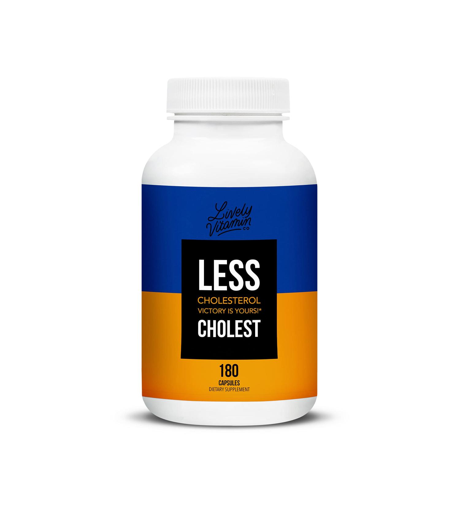 LIVELY VITAMIN CO. Less Cholest - Statin Free - Red Yeast Rice - Cholesterol - Heart - HDL - LDL - Cayanne Pepper - Bergamot - Resveratrol - Gluten Soy Dairy Free - 180 Vegan Capsules