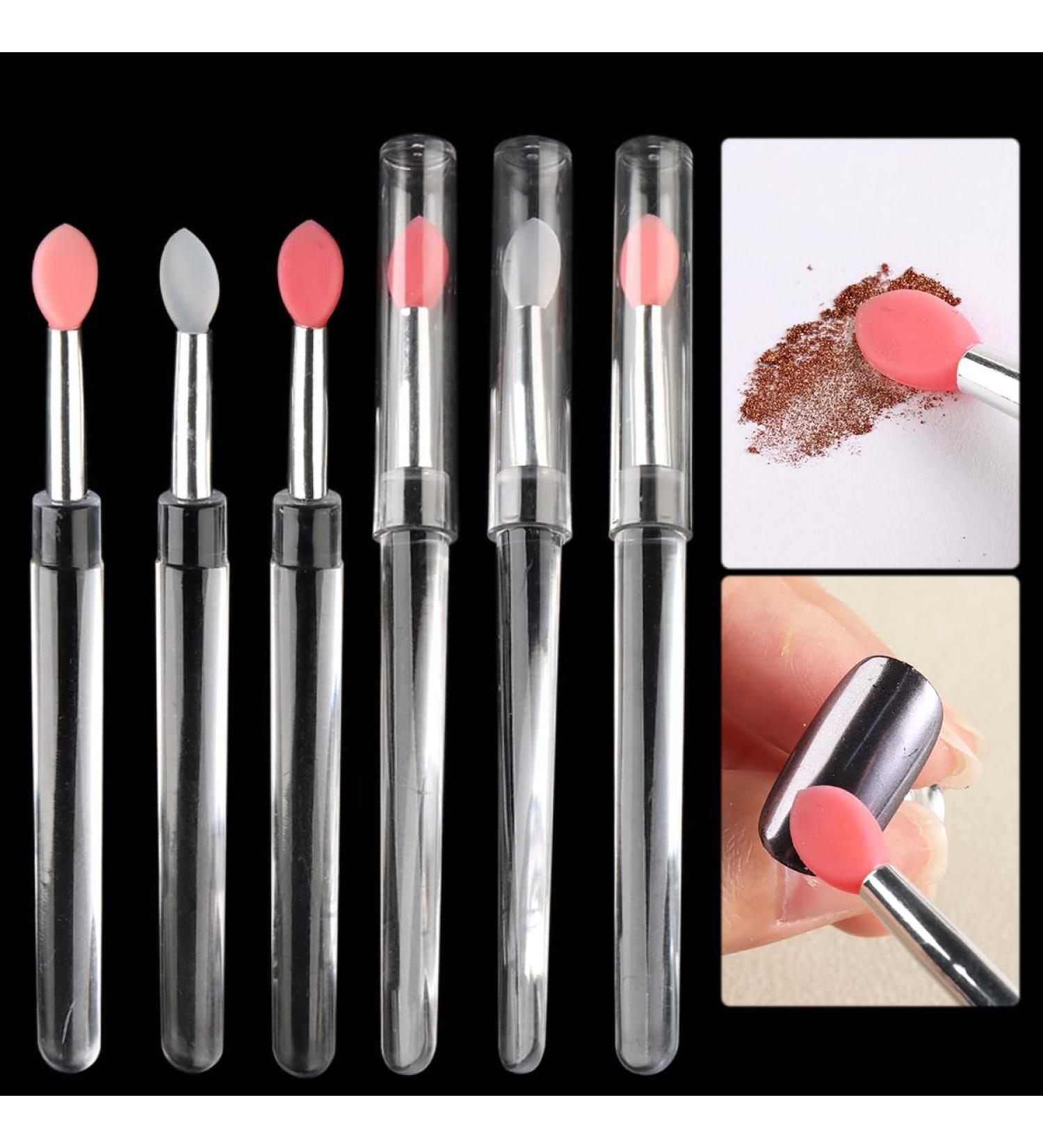 6Pcs Chrome Nail Powder Brushes - Silicone Head Applicators for Nail Art & Makeup | Reusable Nail Glitter Tools - Buy Online on GoSupps.com