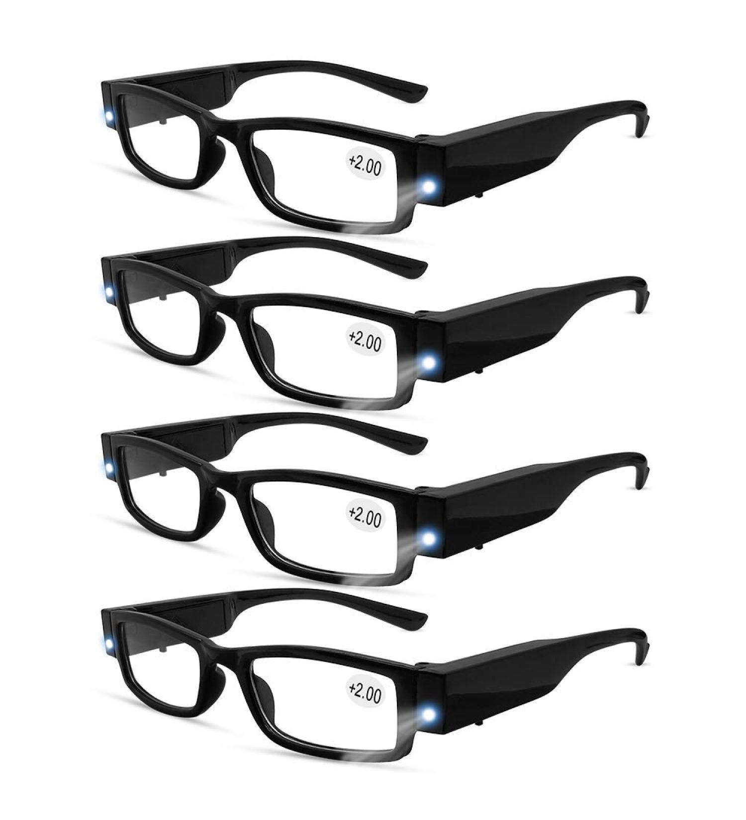 4 Pcs LED Reading Glasses for Men & Women - Lighted Magnifier Nighttime Readers Full Frame Eyewear Clear Vision - Unisex Fashion Glasses - Buy Online on GoSupps.com