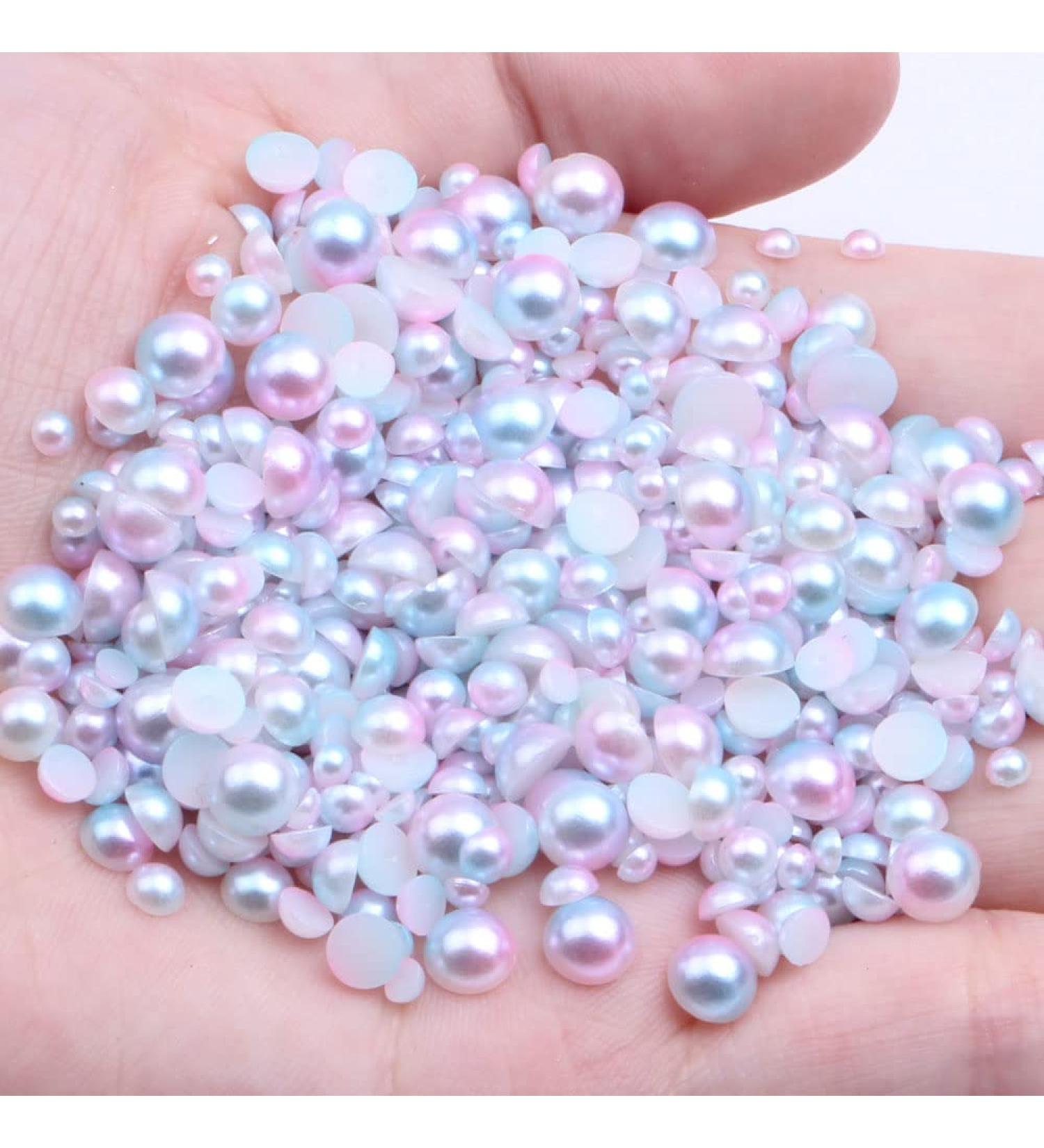 1000pcs Gradient Imitation Pearls Beads Mixed Sizes 3/4/5/6mm Half Round Pearls Bead Flatback Pearls Gem for Crafts,DIY Nail Art,Face Art (01 Pink Rainbow)