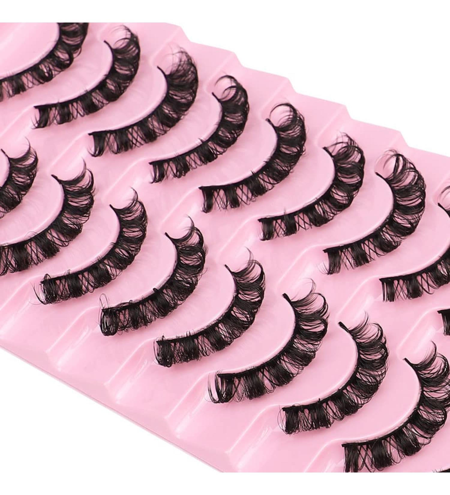 Eyelashes Russian Strip Lashes Natural Fluffy Wispy D Curly Effect Hybrid Strip Lashes Look Like Extensions 10 Pairs (D-02) - Buy Online on GoSupps.com