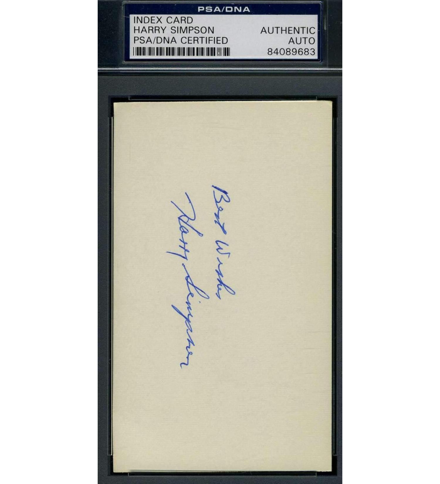 HARRY SUITCASE SIMPSON PSA DNA COA Autograph 3X5 Index Card Hand Signed Authentic