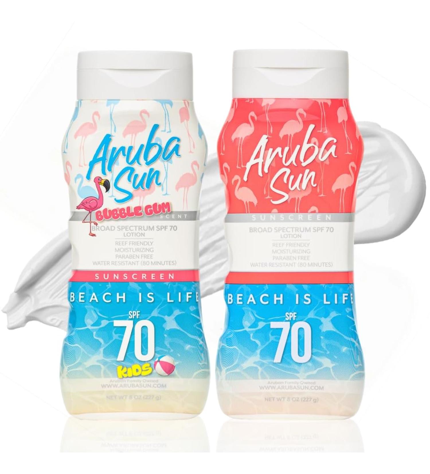 Kids SPF 70 Bubble Gum Sunscreen & SPF 70 Sunscreen Lotion Bundle | Reef Safe Water-Resistant Non-Greasy Broad Spectrum UVA/UVB Protection | Aruba Reef Act Compliant 8 oz Each - Buy Online on GoSupps.com