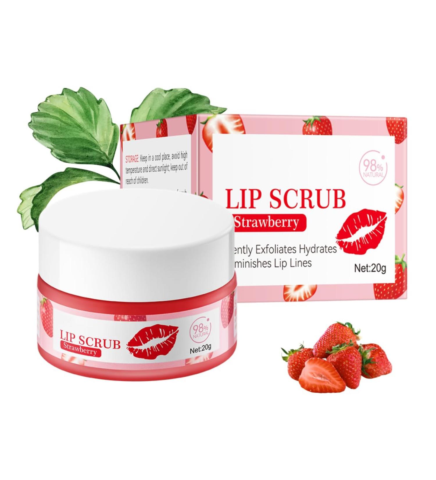Strawberry Lip Scrub Exfoliator - Natural Lip Exfoliator Scrub for Hydration and Softening Diminishes Lip Lines Brightens and Softens Lips 20g - Perfect Lip Care Treatment - Buy Online on GoSupps.com