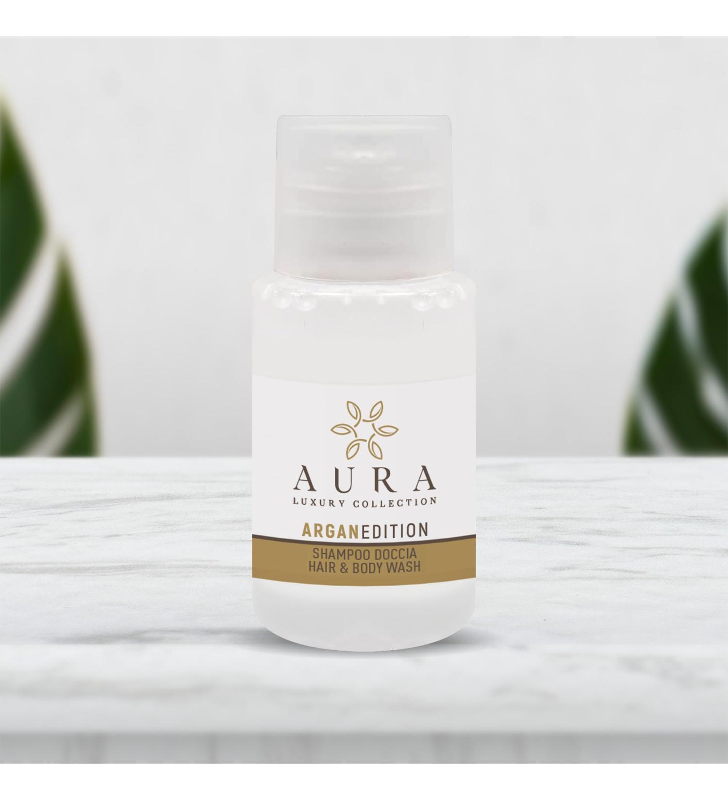 AURA LUXURY COLLECTION Kit 140 x 20 ml Soft White Argan Shampoo Shower Shampoo Bottles - Buy Online on GoSupps.com