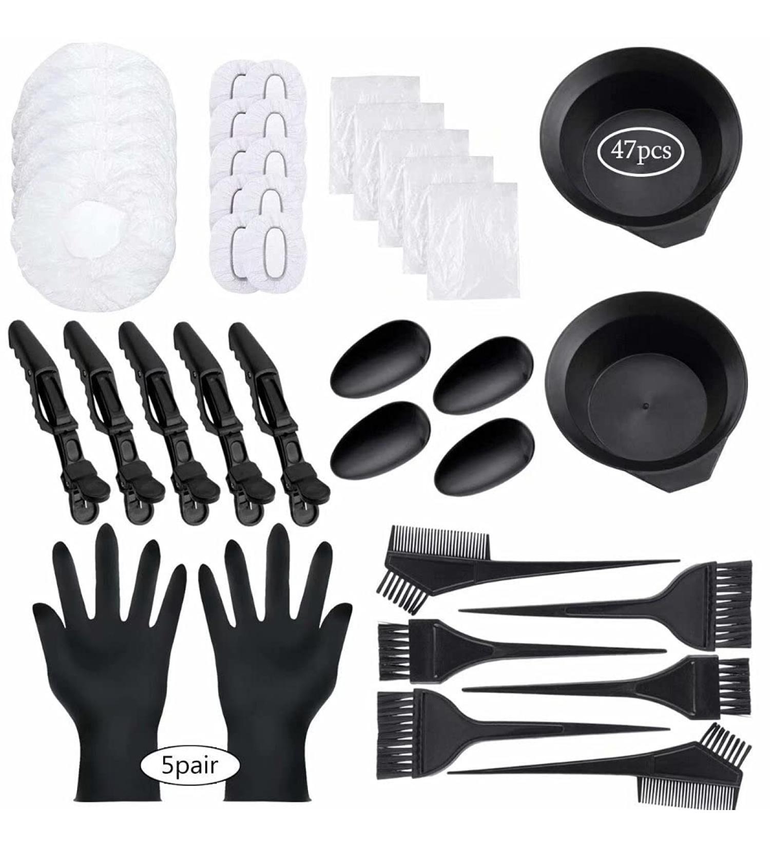 47-Piece Hair Dye Coloring Kit - Bowl, Brush, Ear Cover, Gloves - DIY Salon Tools - Buy Online on GoSupps.com