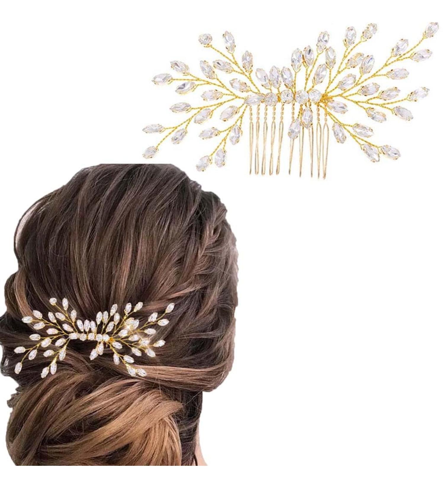 Fairvir Bridal Jewelry - Glittering Silver Rhinestones Wedding Comb & Hair Accessories for Women & Girls (Gold) - Buy Online on GoSupps.com
