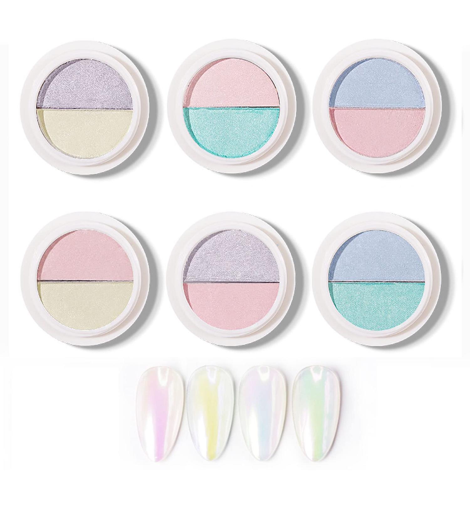 Chrome Nail Powder 6 Boxes Double Color Solid Aurora Nail Art Powder Set Shiny Mermaid Magic Mirror Effect Powder Manicure Pigment Fairy Nail Glitter Dust for Nail Art Design Decoration - Buy Online on GoSupps.com