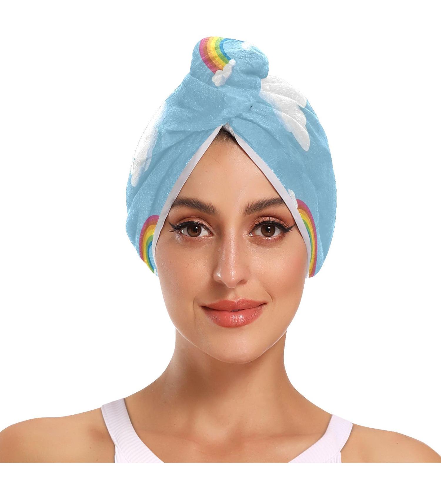 Rainbow Clouds Hair Towel 2 Pack - Super Absorbent Quick Dry Hair Turbans for Women & Girls - Buy Online on GoSupps.com