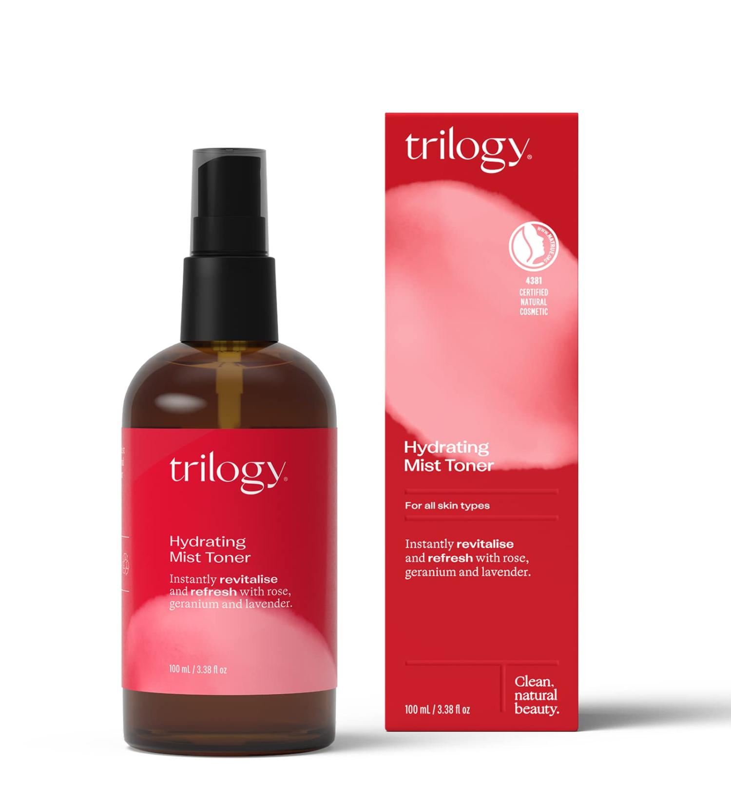 Trilogy Hydrating Mist Toner 100 mL - For All Skin Types - Instantly Revitalise & Refresh with Rose Geranium & Lavender - Made in New Zealand  - Buy Online on GoSupps.com