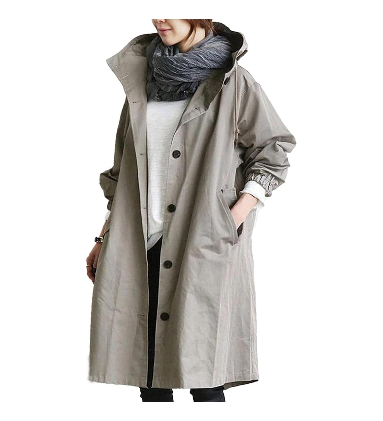 2023 Stylish Medium Length Windbreaker Coat for Women - X-Large Grey - Buy Online on GoSupps.com
