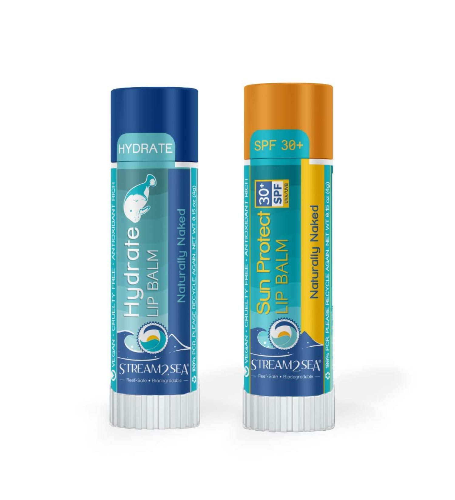 Naturally Naked Lip Balm Set | Reef Safe SPF 30 Unscented Hydrating Lip Care by Stream2Sea - Paraben Free Outdoor Lip Balm for Beach & Sports - Buy Online on GoSupps.com