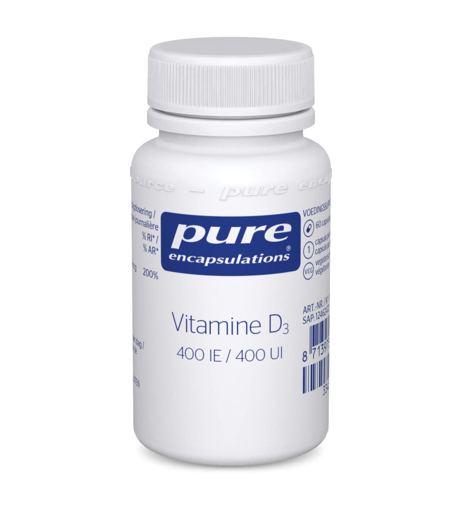 Pure Encapsulations Vitamin - D3 400 IE - Essential for Botmetabolism Immuunsysteem het Calciummetabolism and Werking van de Spieren - 60 Capsules - Buy Online on GoSupps.com