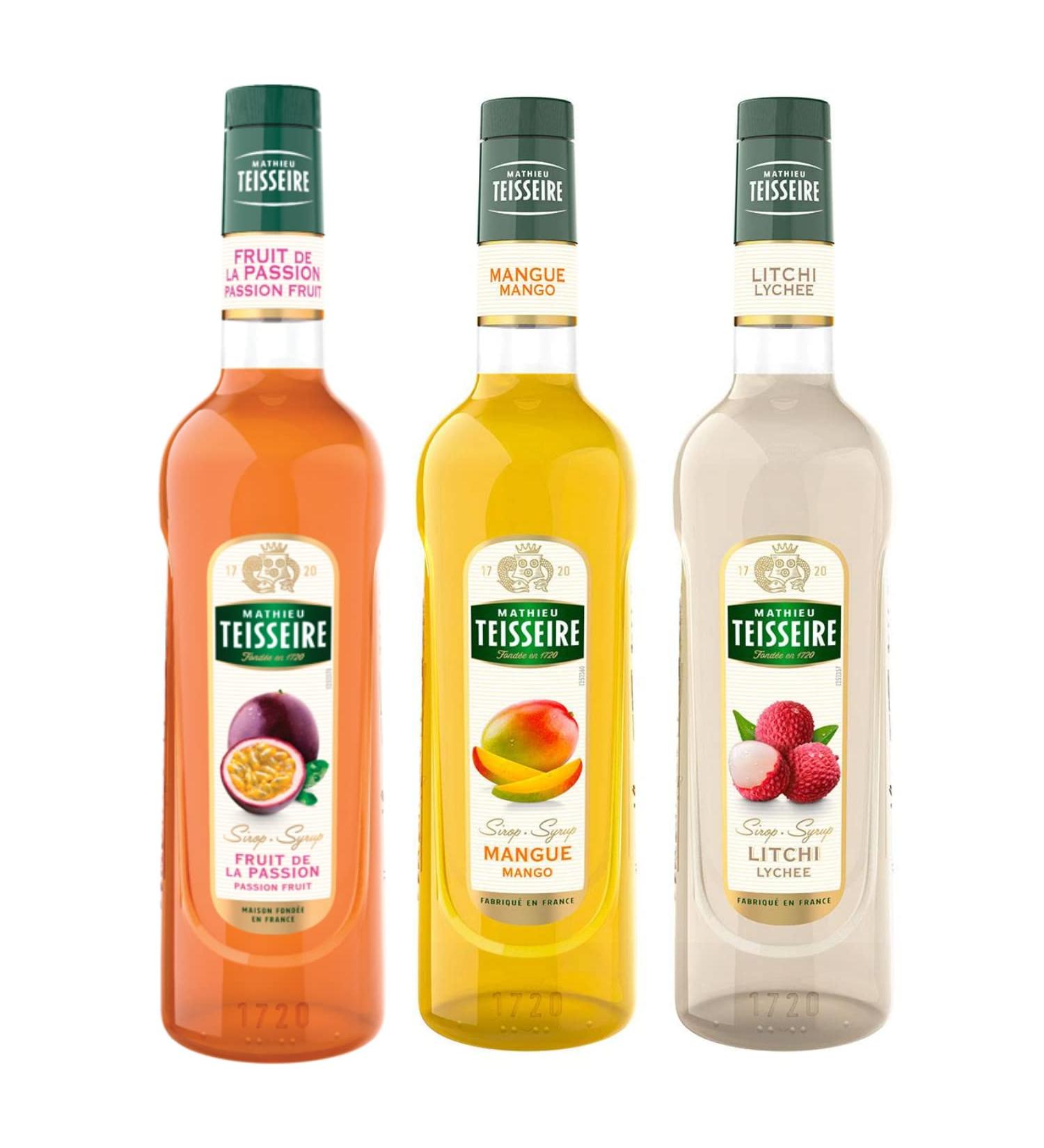 TEISSEIRE Exotic Syrups - Passion Fruit, Mango, Lychee - 2x70cL and 1x1L