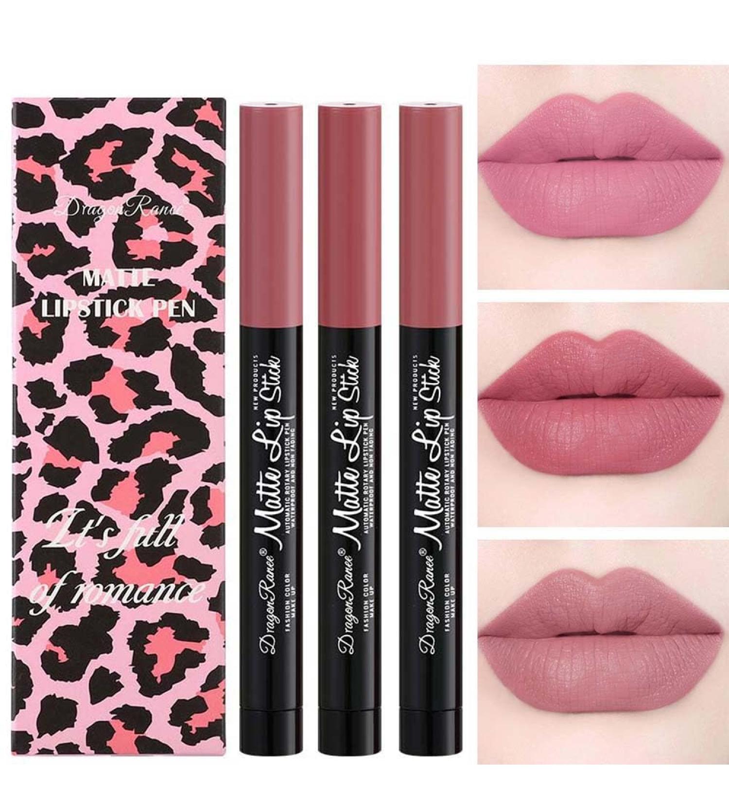 3 PCS Matte Lipstick Set - High Pigment Red Pink Lip Stain | Long Lasting No Fade Lip Pens for Ladies & Girls | Portable Lip Makeup for Festivals - Buy Online on GoSupps.com