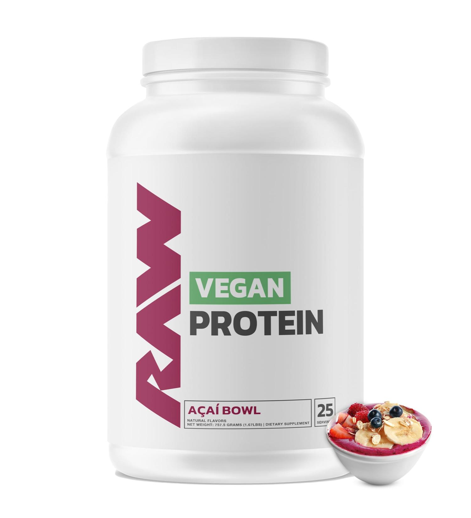 RAW Vegan Protein Powder - Acai Bowl | 20g Plant-Based Protein Vitamins for Muscle Growth Low-Fat & Low Carb - 25 Servings - Buy Online on GoSupps.com
