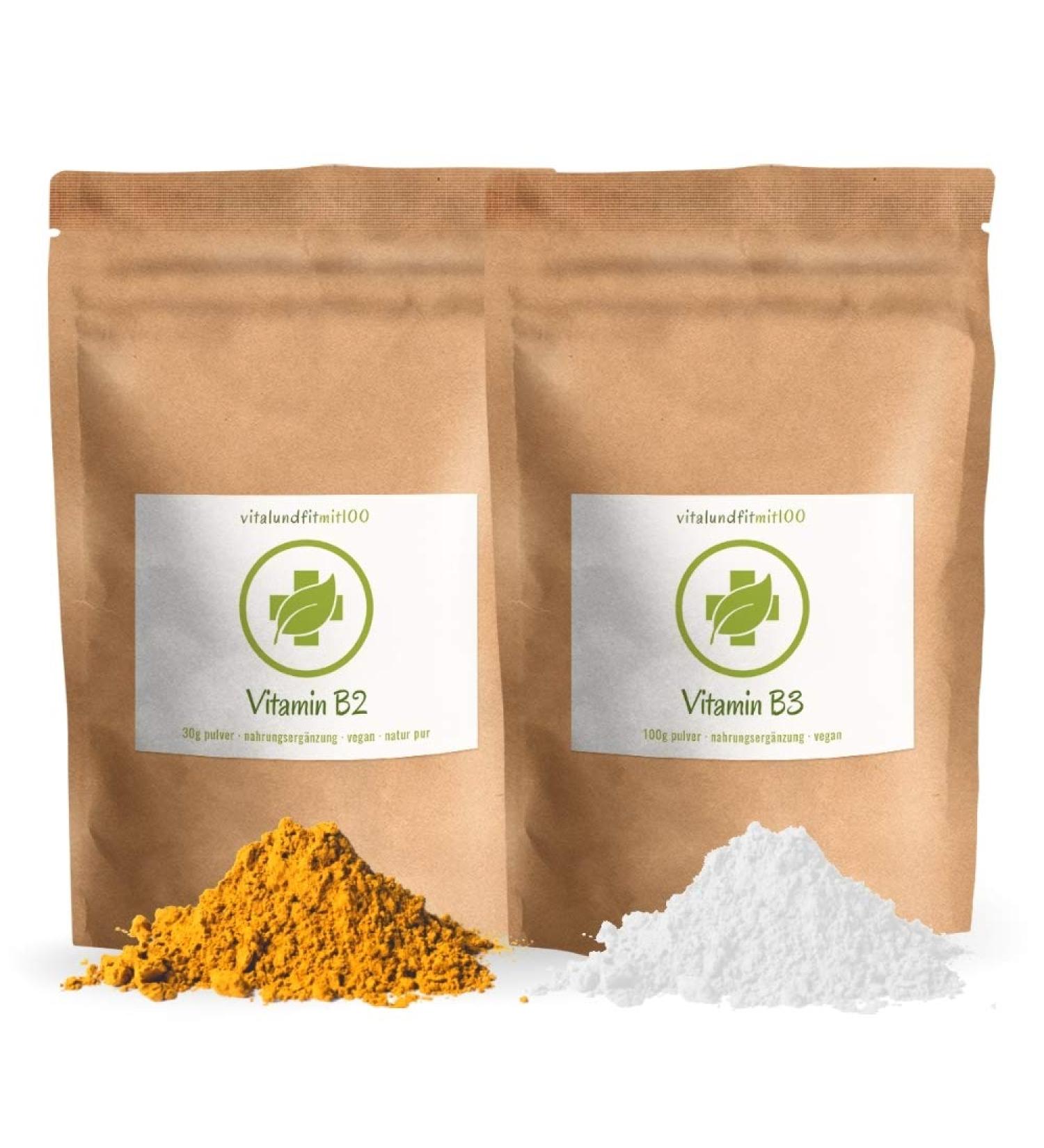 Buy Set Offer: 100% Vegan Vitamin B2 & B3 Powders - Pure Lactose-Free No Additives - 30g & 100g - Buy Online on GoSupps.com