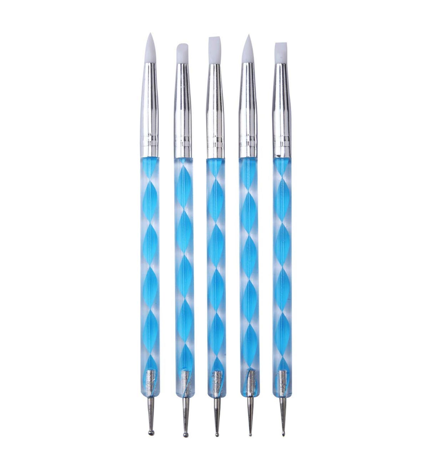 Nail Art Pen Set - 5 Double Ended Silicone Carving & Dotting Tools for Manicure (Blue) - International Shipping Available - Buy Online on GoSupps.com
