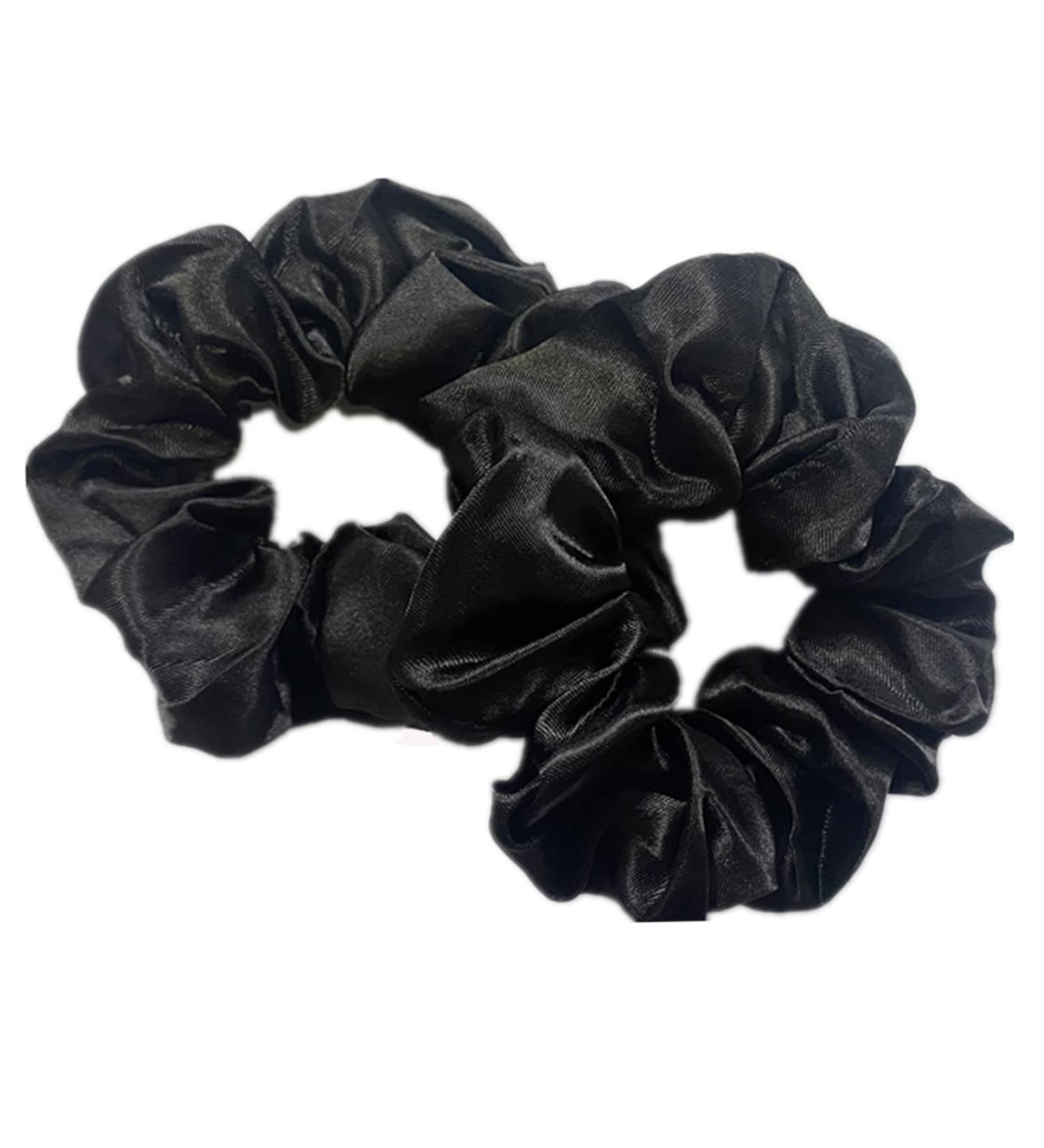 2 PCS Hair Scrunchies Black Color Satin Silk Stretchy Solid Color Hairbands for Thick hair Curly Hair Thin Hair Sleeping Traceless Frizz Prevention Girls Women Use Black 2pcs - Buy Online on GoSupps.com