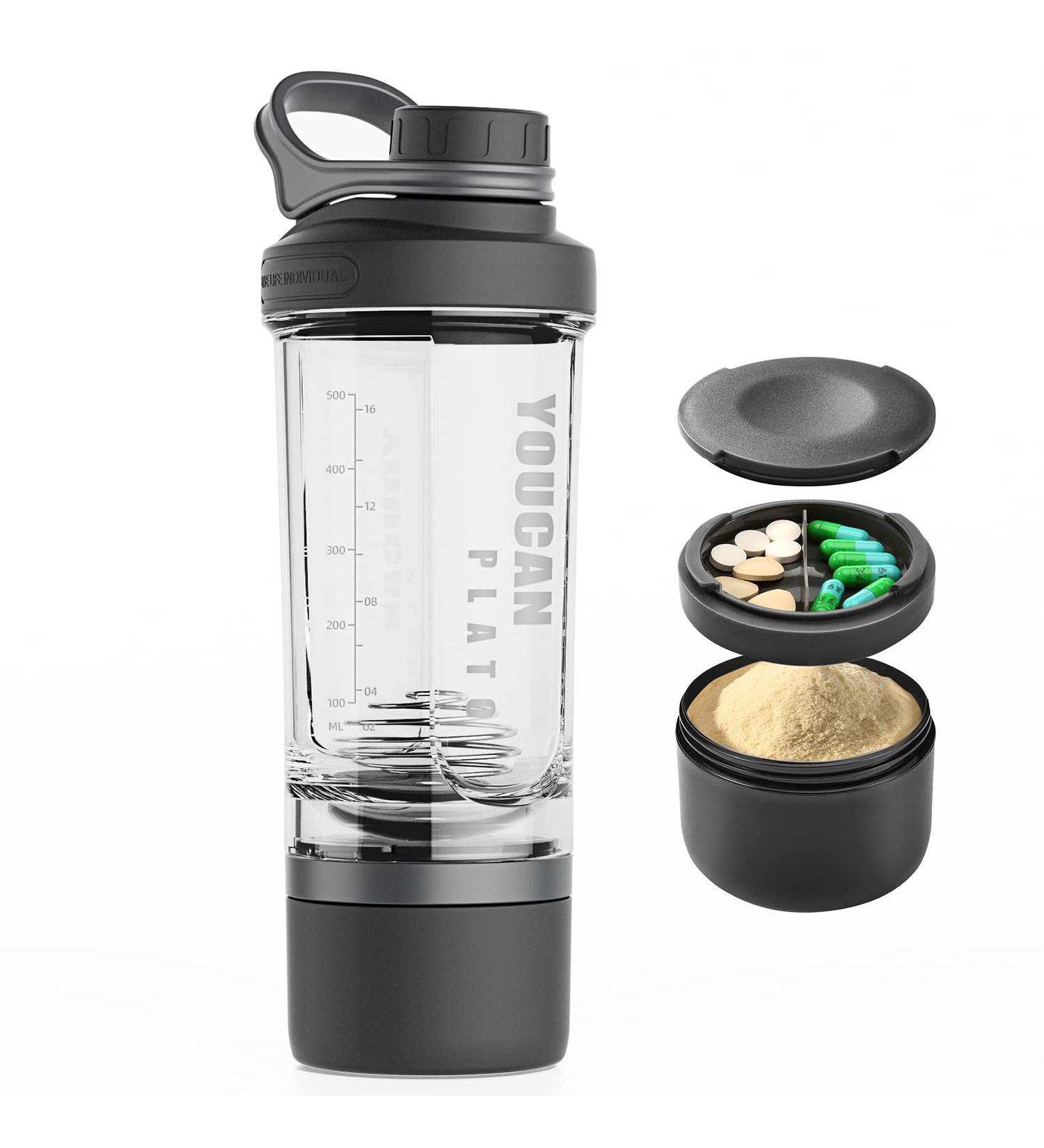 21oz Protein Shaker Bottle with Powder Storage Container Shaker Bottle for Protein Shakes Blender Shaker Bottle Shaker Cup pre workout bottle Made with Tritan BPA Free with Wire Whisk Balls-Black - Buy Online on GoSupps.com