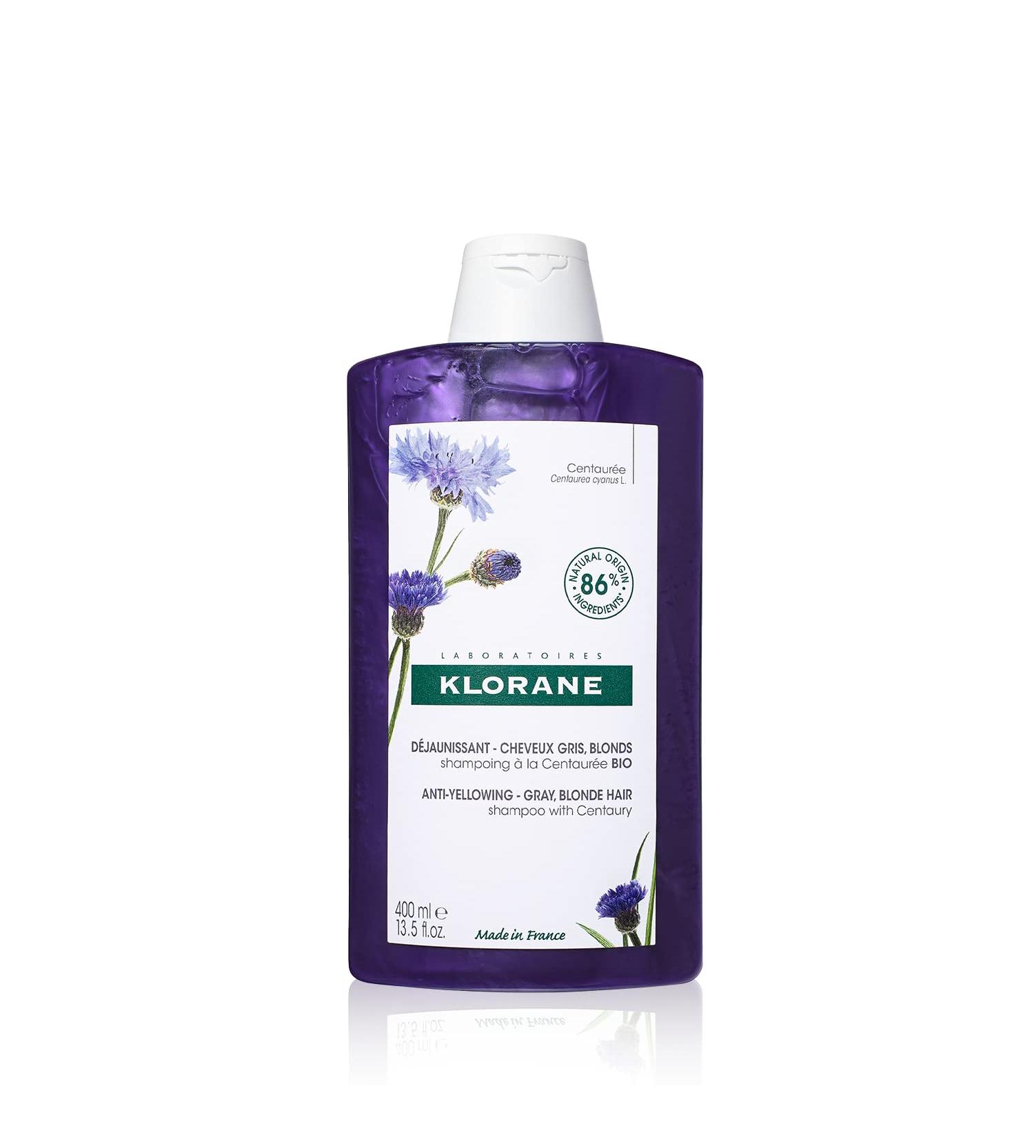 Klorane Centaury Purple Shampoo for Blonde, Platinum, Silver, Gray, and White Hair 13.5 oz - Brightens, Neutralizes Yellow/Copper Tones - Paraben, Silicone, Sulfate Free - Buy Online on GoSupps.com