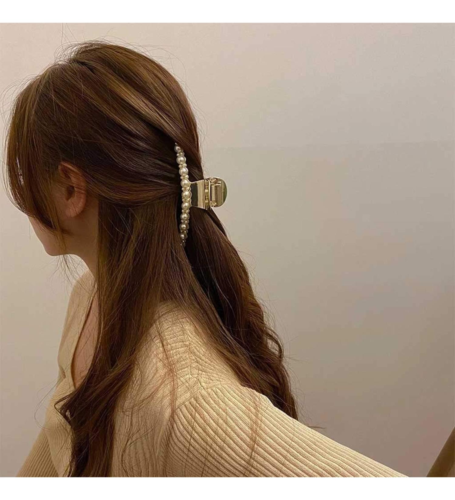Shark clip hair claws 1PC 2021 Korea Elegant Crystal Imitation Pearl Women Hair Claws Hairpin Crab Metal Geometric Hair Clips Barrettes (Color : B) (Color : B) - Buy Online on GoSupps.com