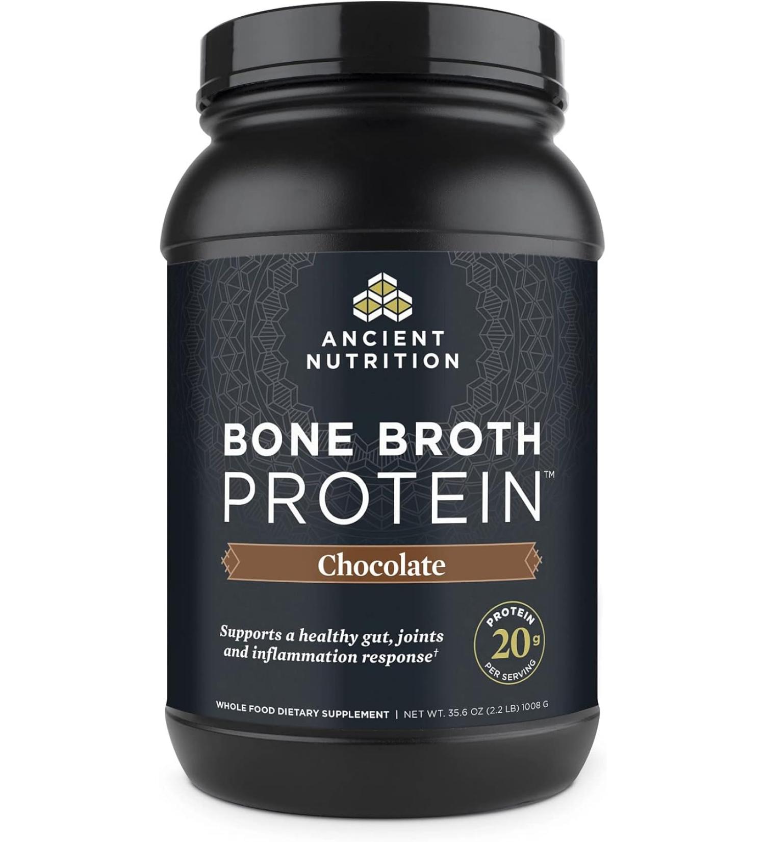 Dr. Axe Ancient Nutrition Bone Broth Protein Powder - Chocolate 2.22 lbs (1008g) | Premium Collagen Supplement - Buy Online on GoSupps.com