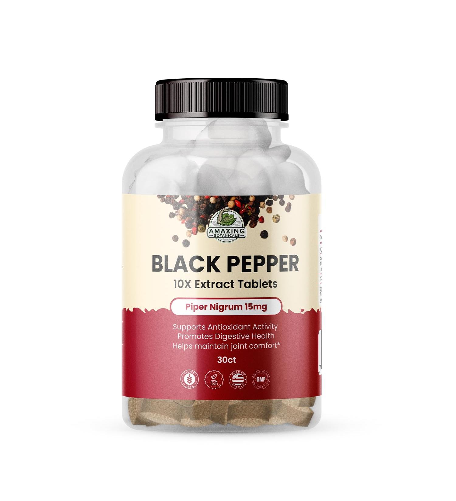 Black Pepper 10X Extract Tablets - Piper Nigrum, 15mg - 95% Piperine - Black Pepper Supplement Tablets - Natural Antioxidant Support - 30 Tablets - Buy Online on GoSupps.com