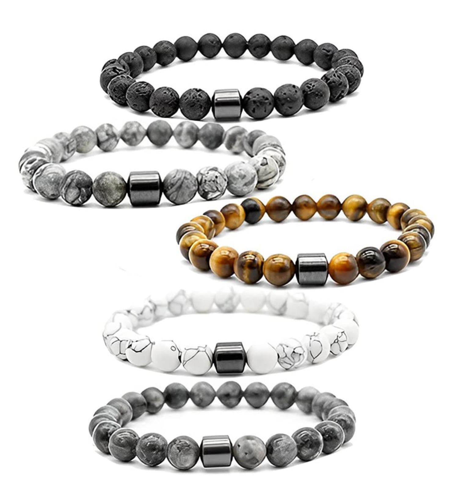 5 Anti-Fear Smoking Cessation Bracelets - Magnetic Therapy Chakra Bracelet for Men & Women - 8mm Natural Stone Halbedelstein Pearl Gift - Buy Online on GoSupps.com