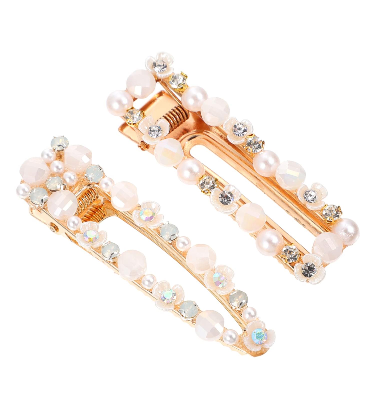 FOMIYES 2pcs Bridal Flower Hair Accessories - White Pearl Hair Claw and Rhinestone Hair Barrettes for Women - Fashion Headpiece Hair Clips 6.6X1.8X0.5cm - Buy Online on GoSupps.com