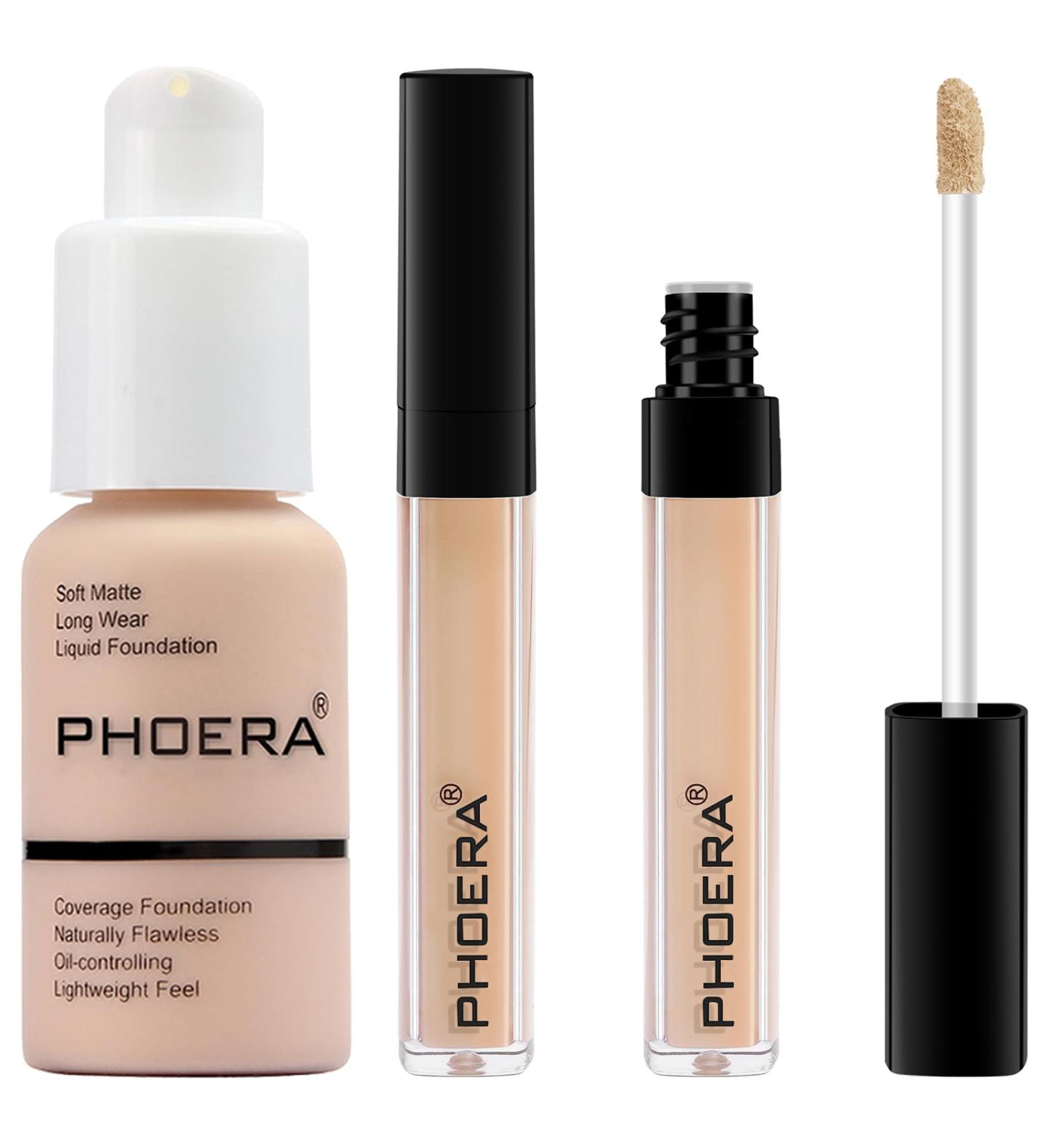 PHOERA Fond de teint PHOERA correcteur liquide dissimulation l g re couverture naturelle PHOERA maquillage de fond de teint pour femmes (101 Porcelain+101#LIGHT) - Buy Online on GoSupps.com