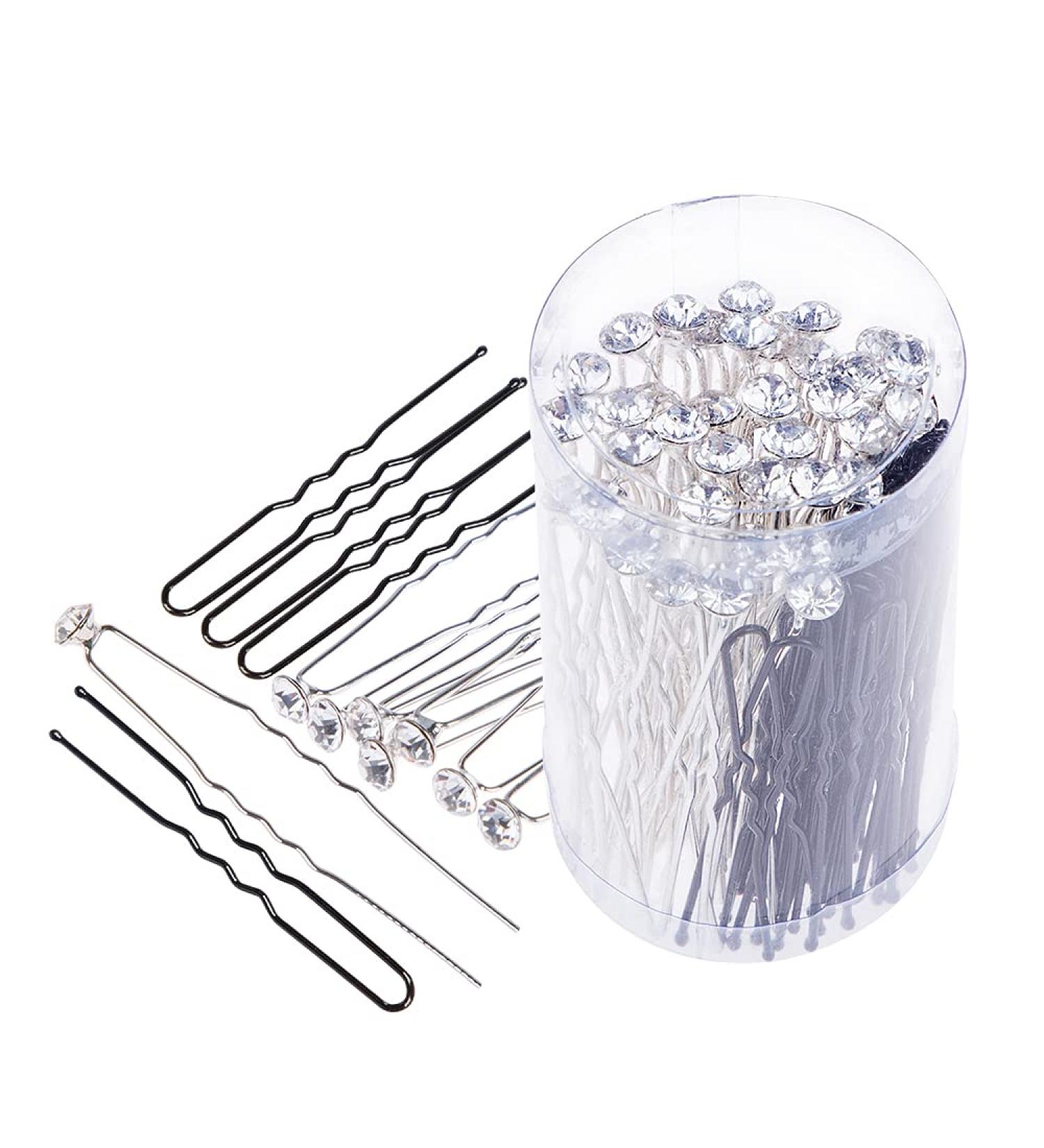 80 Pack White Crystal Rhinestone Hair Pins & U Shape Hairpins Set with Storage Bottle - Wedding Hair Clips Professional Hairdressing Grip Clip (40 Crystal Pins + 40 U Shape Pins) - Buy Online on GoSupps.com