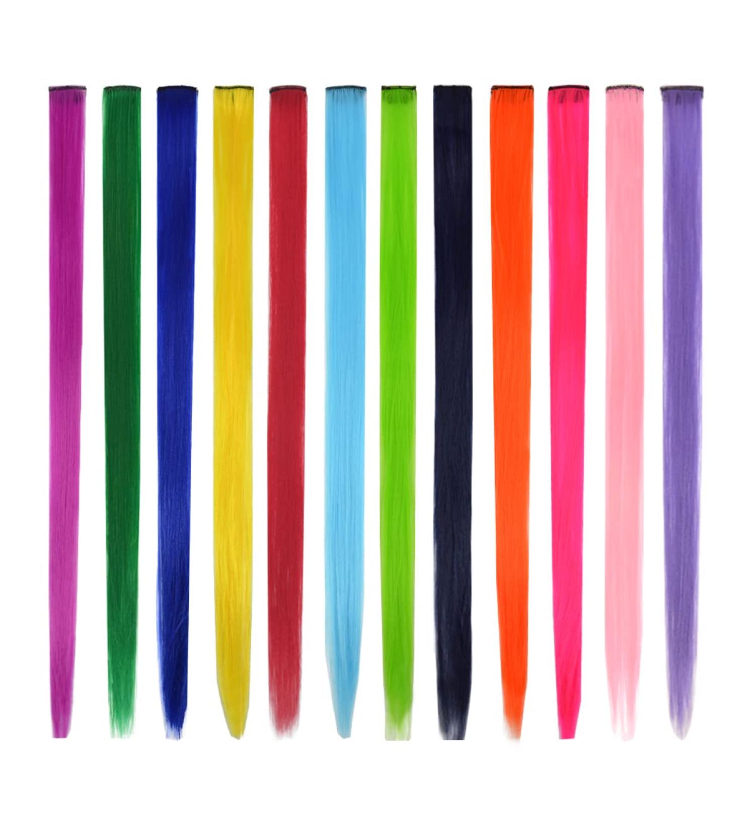 12-Piece Colored Hair Extensions Clips - 22 Inch Rainbow Clip-In Synthetic Hair for Women & Girls | Cosplay & Fashion Party Accessories - Buy Online on GoSupps.com