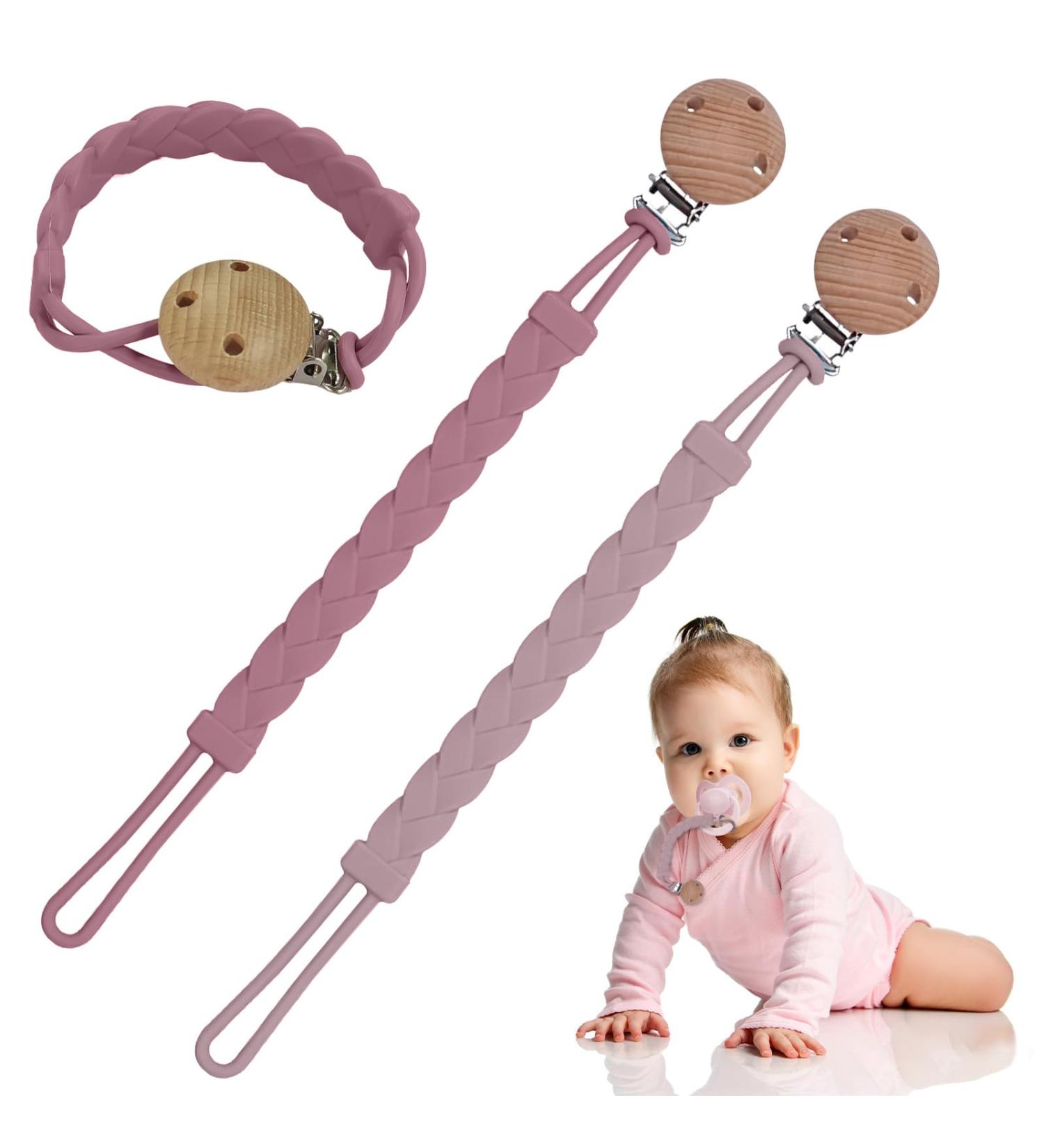 Silicone Pacifier Chain - Kizaten 2-Pack Clips for Boys & Girls | Soft Flexible & Clean - Purple/Pink - Buy Online on GoSupps.com