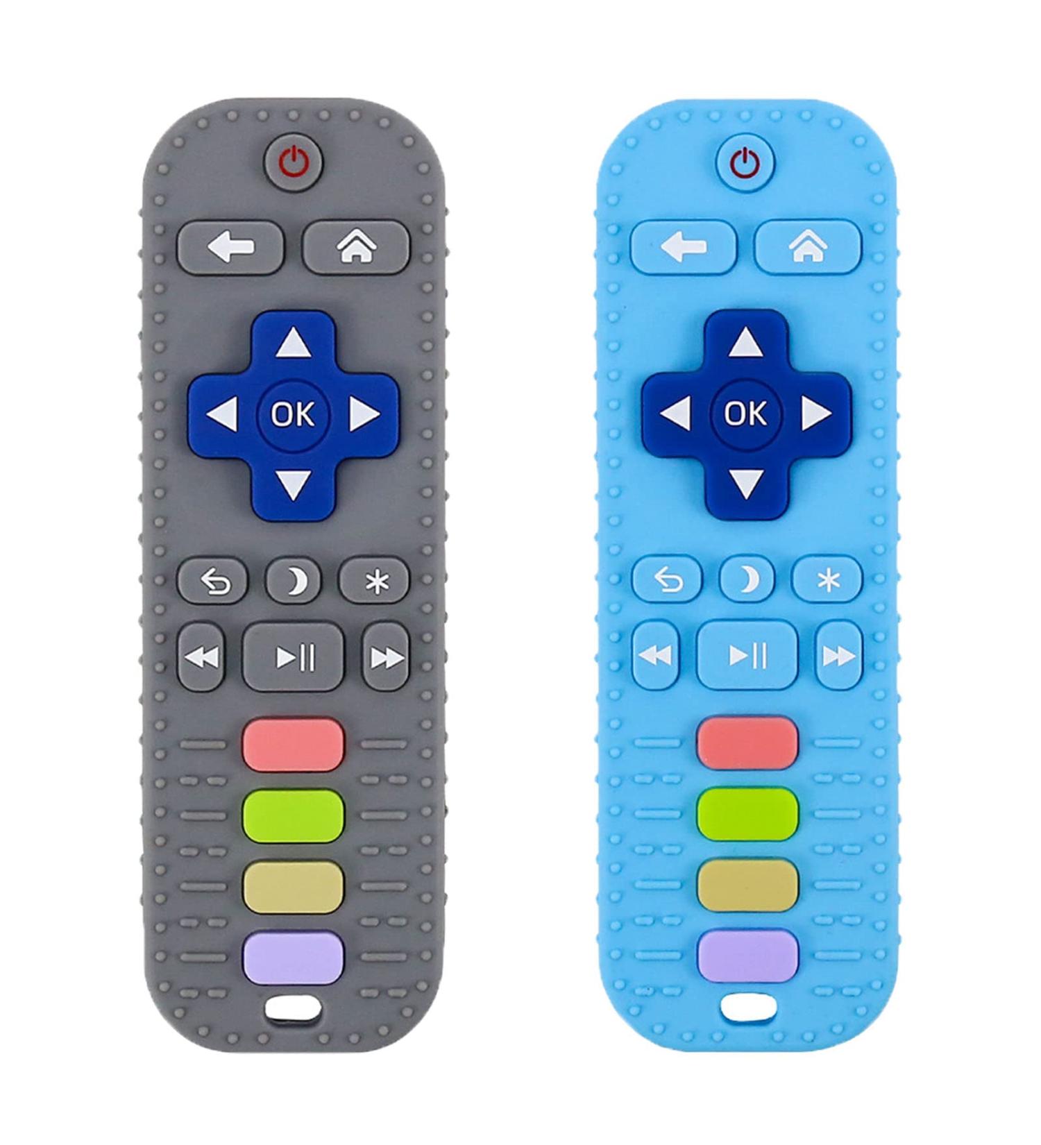 2 Pack Remote Control Shape Teething Toys - Soft Silicone Chew Toy for Babies - Sensory Teether - Buy Online on GoSupps.com