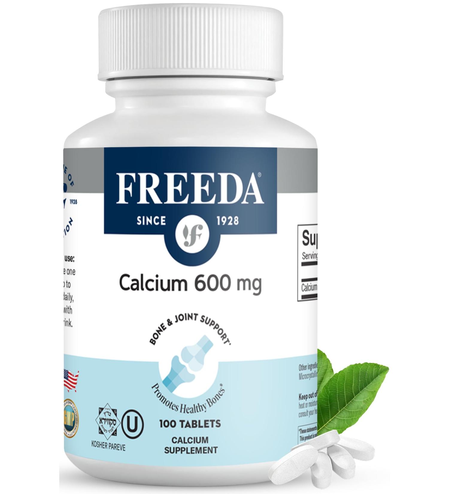 Freeda Calcium Carbonate 600 mg 100 Tablets | High-Potency Daily Calcium Supplement | Vegan Allergen-Free Clean Label | Made in USA GMP Facility Third-Party Tested - Buy Online on GoSupps.com