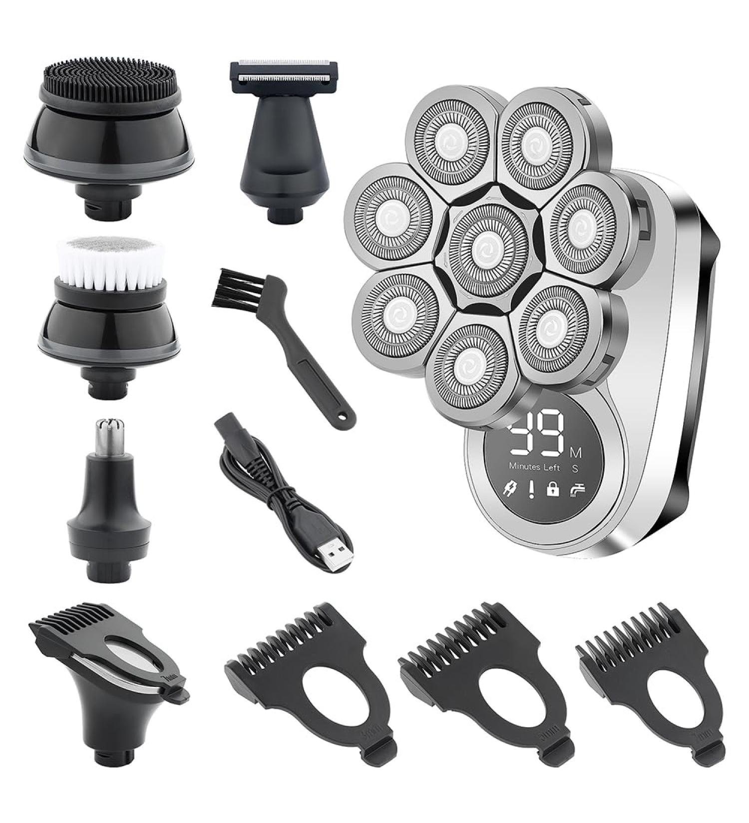6 in 1 Head Shaver for Men - Cordless Electric Bald Head Grooming Kit with USB Wet/Dry Use & LED Display - Buy Online on GoSupps.com