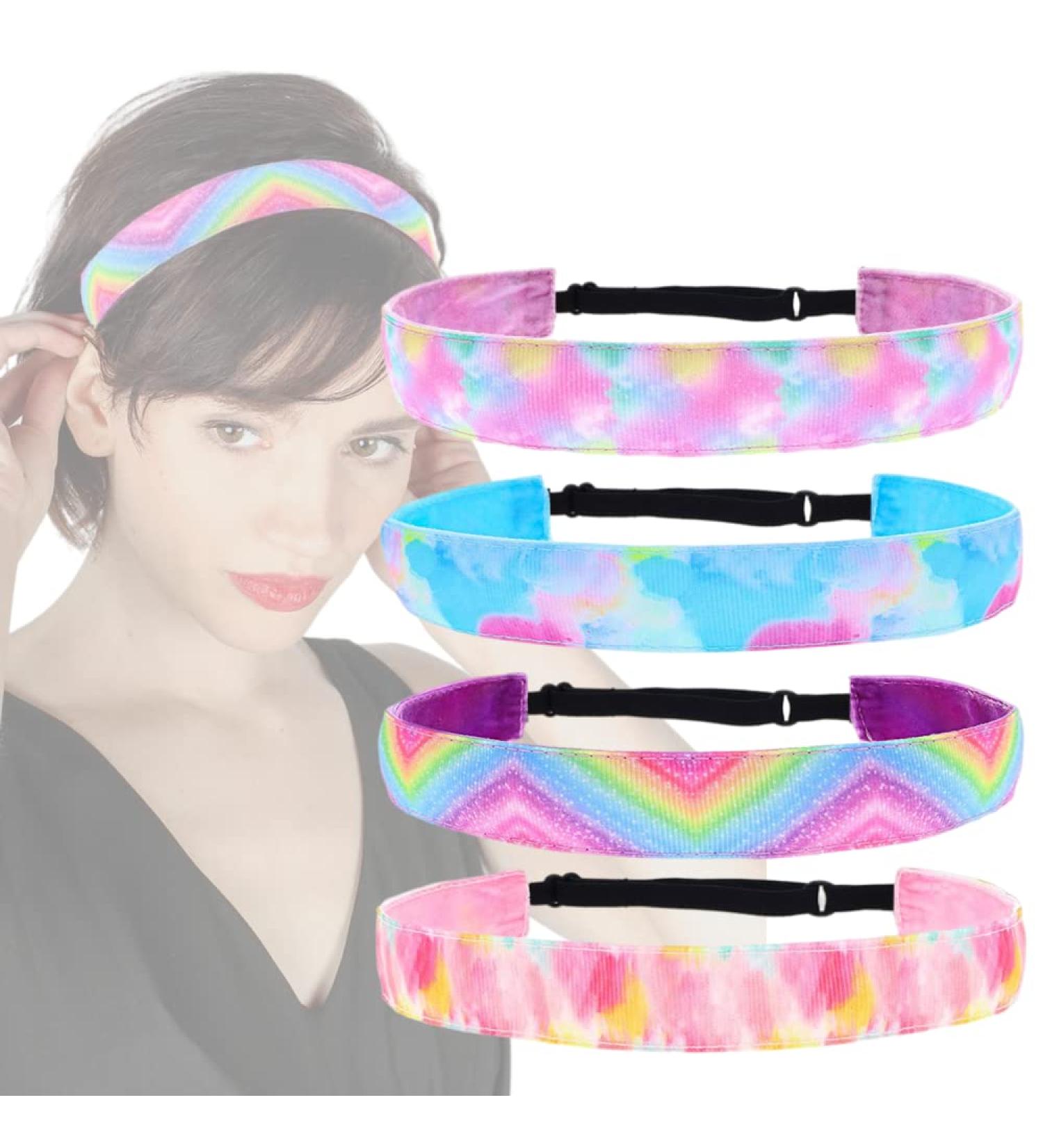 QYLPZ 4 Pieces Rainbow Headbands Girls Non Slip Headbands Adjustable Girls Stretchy Headbands for Teens Kids Party Favors Gift Cute Hair Accessories - Buy Online on GoSupps.com