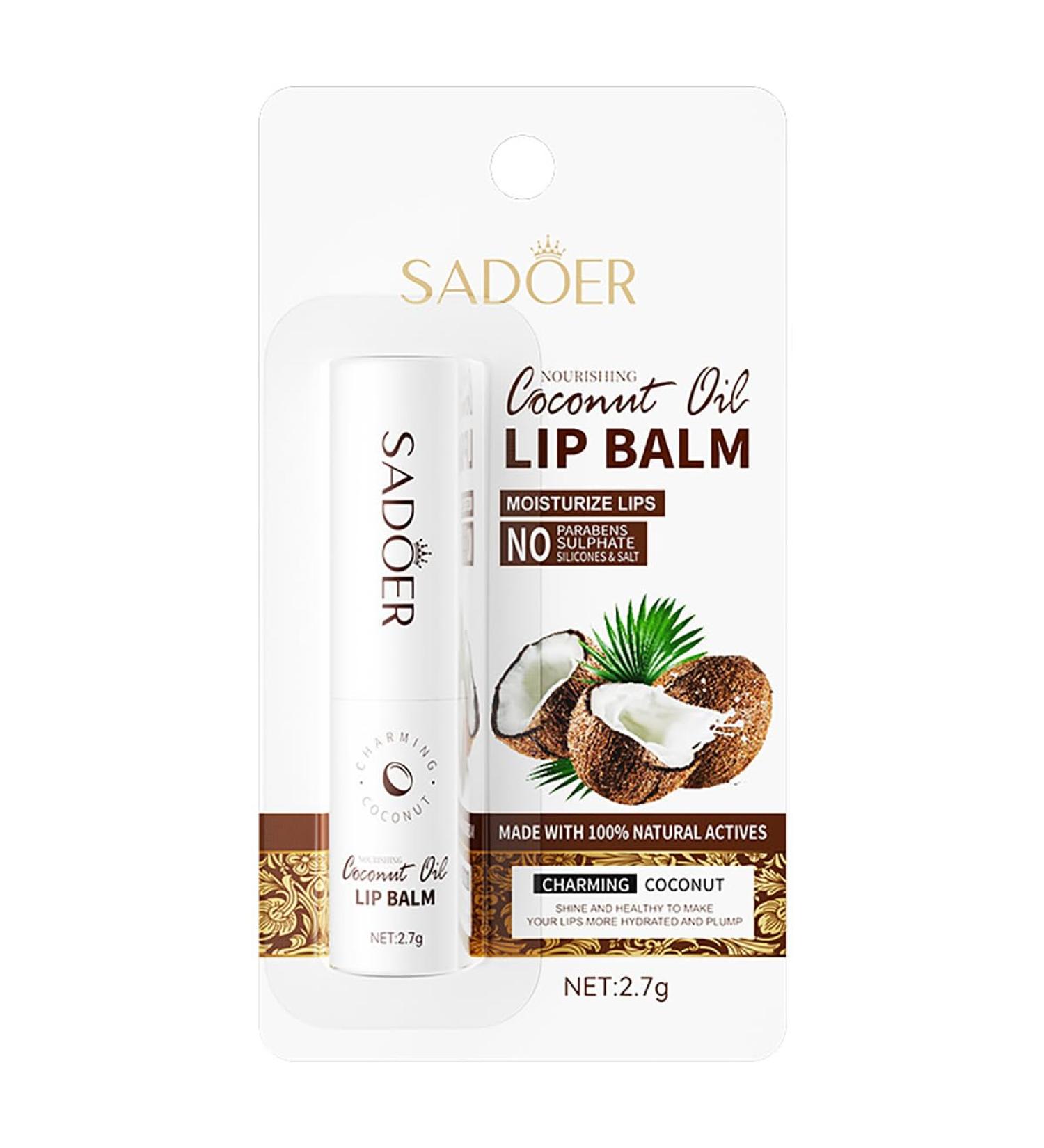 Coconut Oil Lip Balm - 100% Natural Moisturizes & Brightens Lips Fades Lip Lines | 2.7g - Buy Online on GoSupps.com