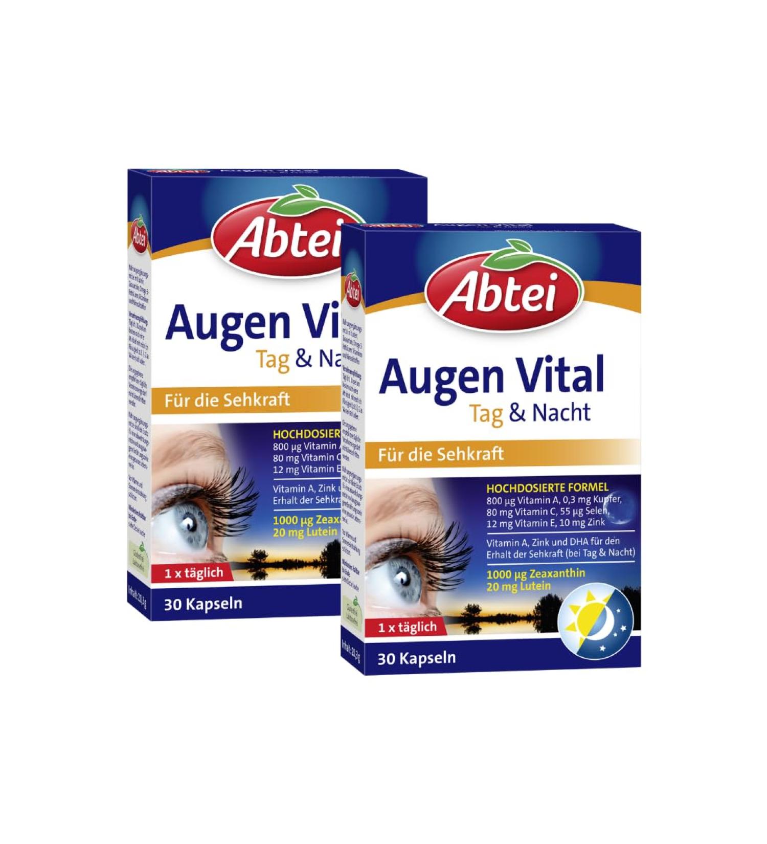 Abbey Eyes Vital Day & Night - High Dose Vitamin A Lutein DHA Zeaxanthin - Visual Power Support - 30 Capsules (2 Pack) - International Shipping - Buy Online on GoSupps.com
