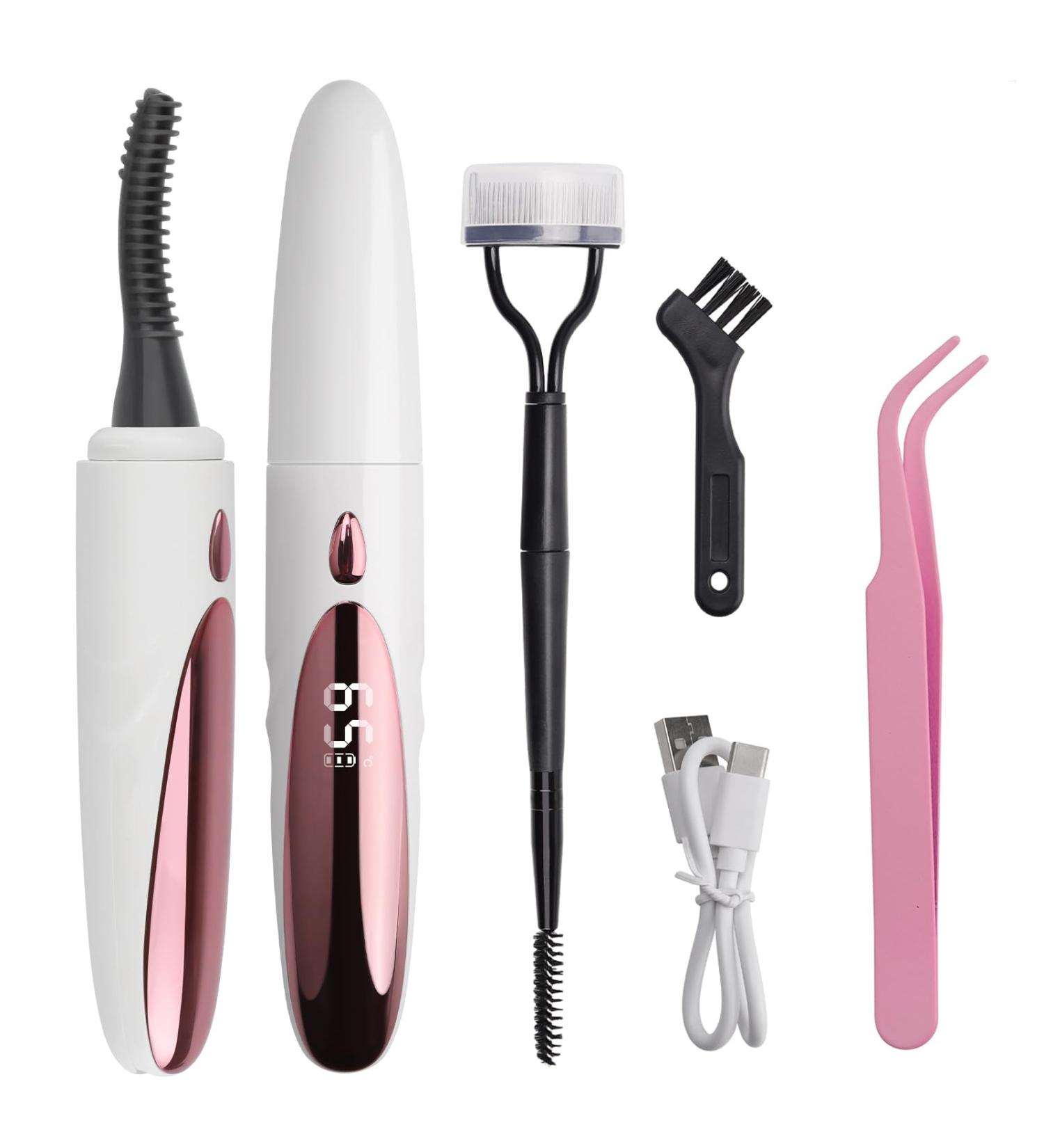 Kalolary Heated Eyelash Curlers 4 Temp Modes Heated Lash Curler with Eyelash Tweezers and Lash Comb 8s Fast Heating Electric Eyelash Curler with LED Display for 24h Long Lasting Natural Curling - Buy Online on GoSupps.com